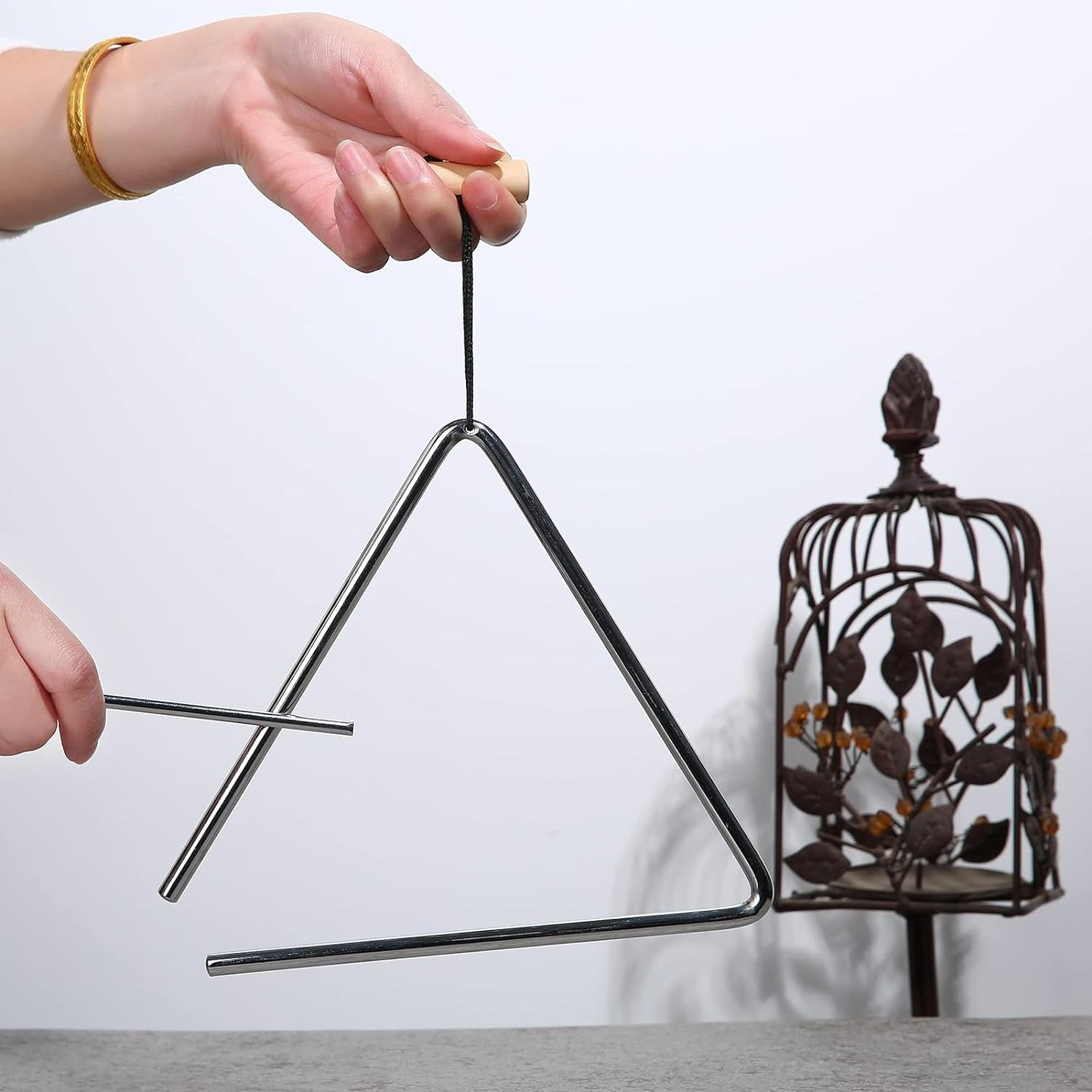 Triangle Percussion Instrument,Music Hand Instrument Steel Triangle - Steel Triangle Percussion Bell with Strikers for Rhythm Education image number 5