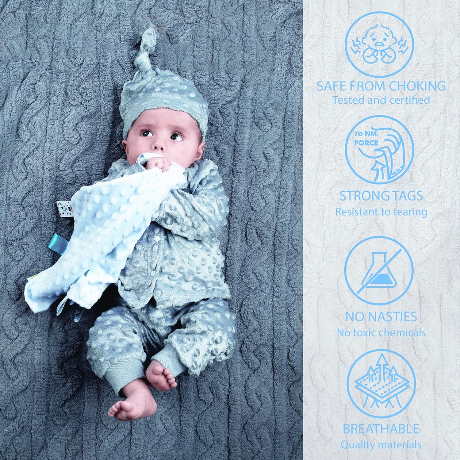 Soft Touch Taggie Dimple Comforter Baby Comfort Blanket with Sensory Tags and Bubble/Heart/Star/Foil Print Pattern (Dimple) (Pink, 35Cm X 35Cm) image number 1