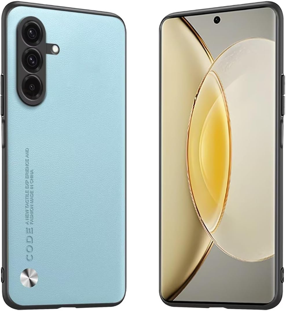 Longstong Mobile Phone Case Suitable for Samsung Galaxy A17 5G / A17 (4G LTE) (6.7 Inches), Code Series Metal Leather Case Protective Case - Light Blue