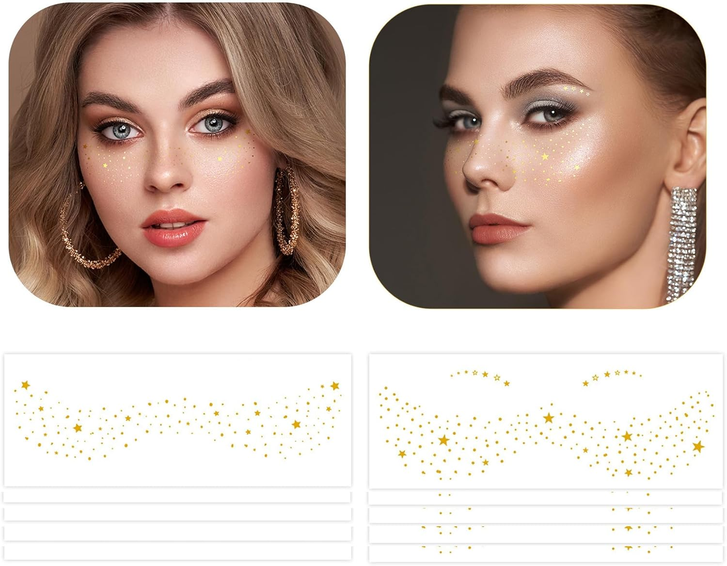 10 Sheets Glitter Freckles Face Tattoo, Sparkle Freckles for Women, Face Waterproof Glitter Speckles Patches, Used for Professional Makeup, Party Gathering Gold image number 6