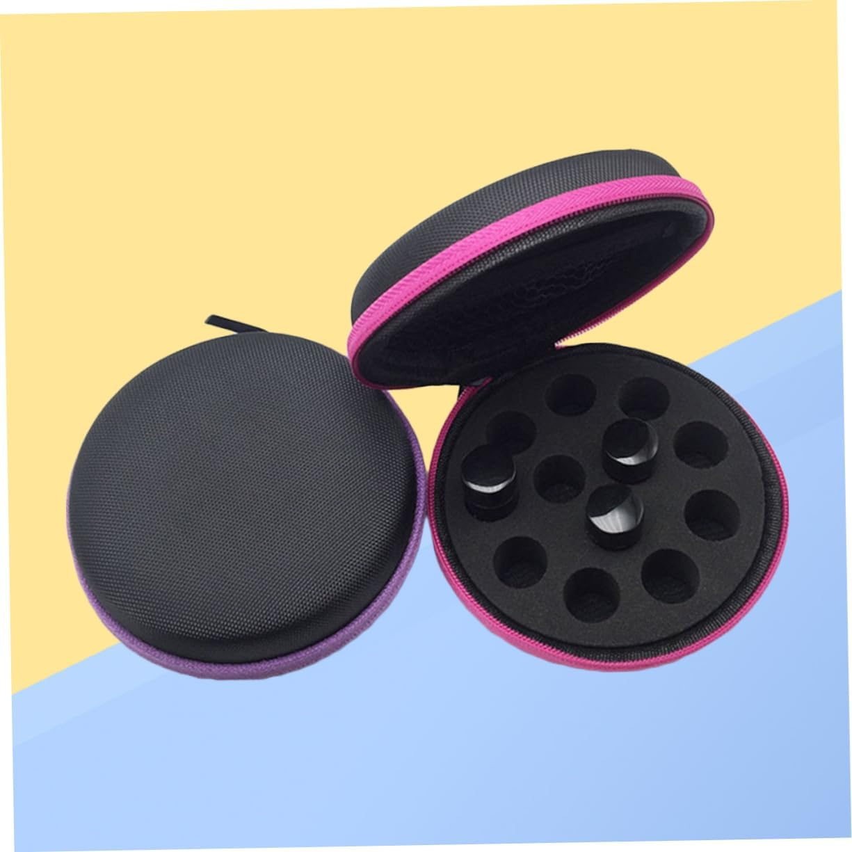 Vaguelly 2Pcs 12-Grid Essential Oil Storage Case 1-2Ml Portable round Organizer Bag for Travel Aromatherapy Holder Random Color