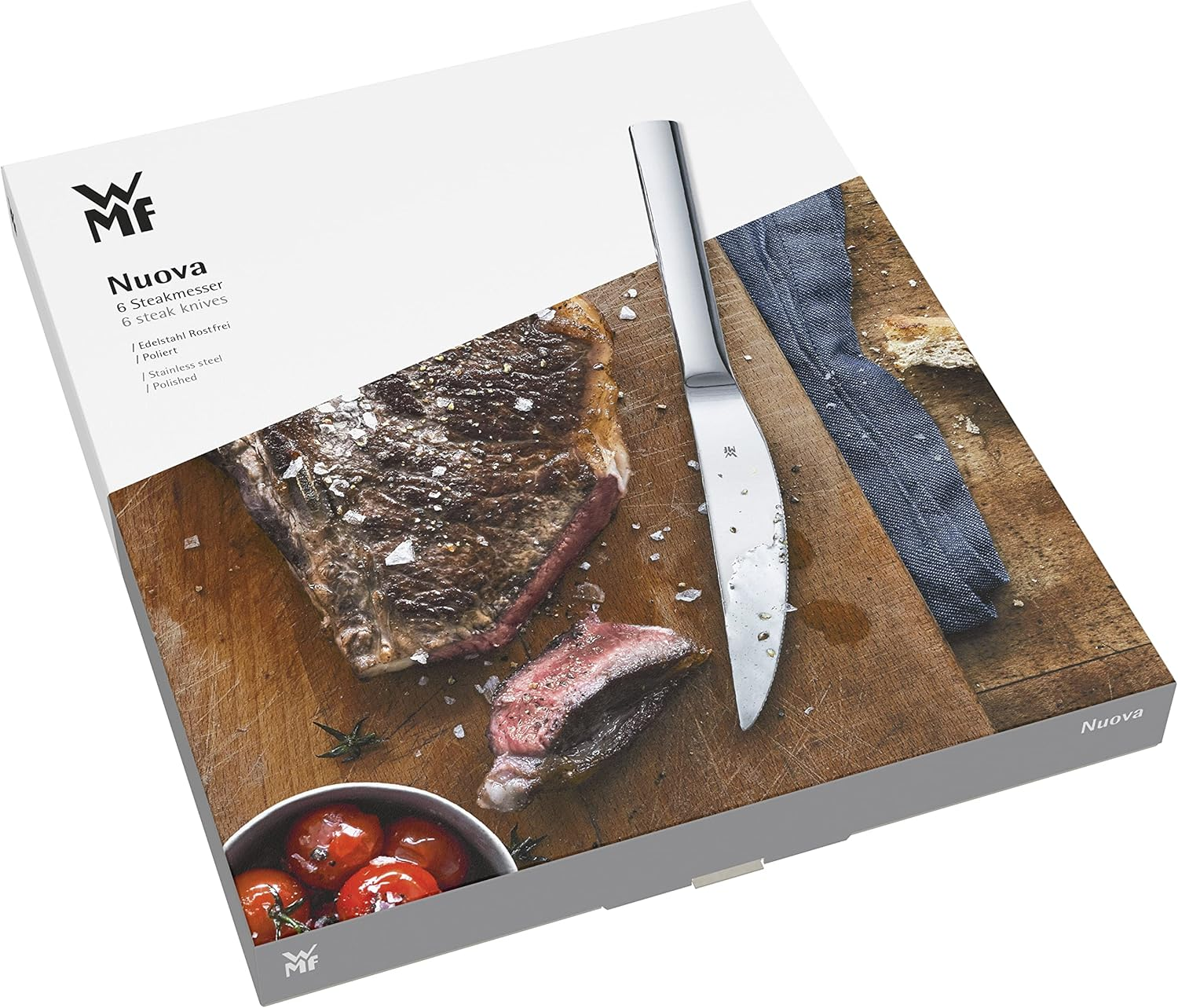 WMF Steak Knife Set 6-Piece Nuova Cromargan Stainless Steel Polished, Silver, 25 X 20.8 X 2.4 Cm