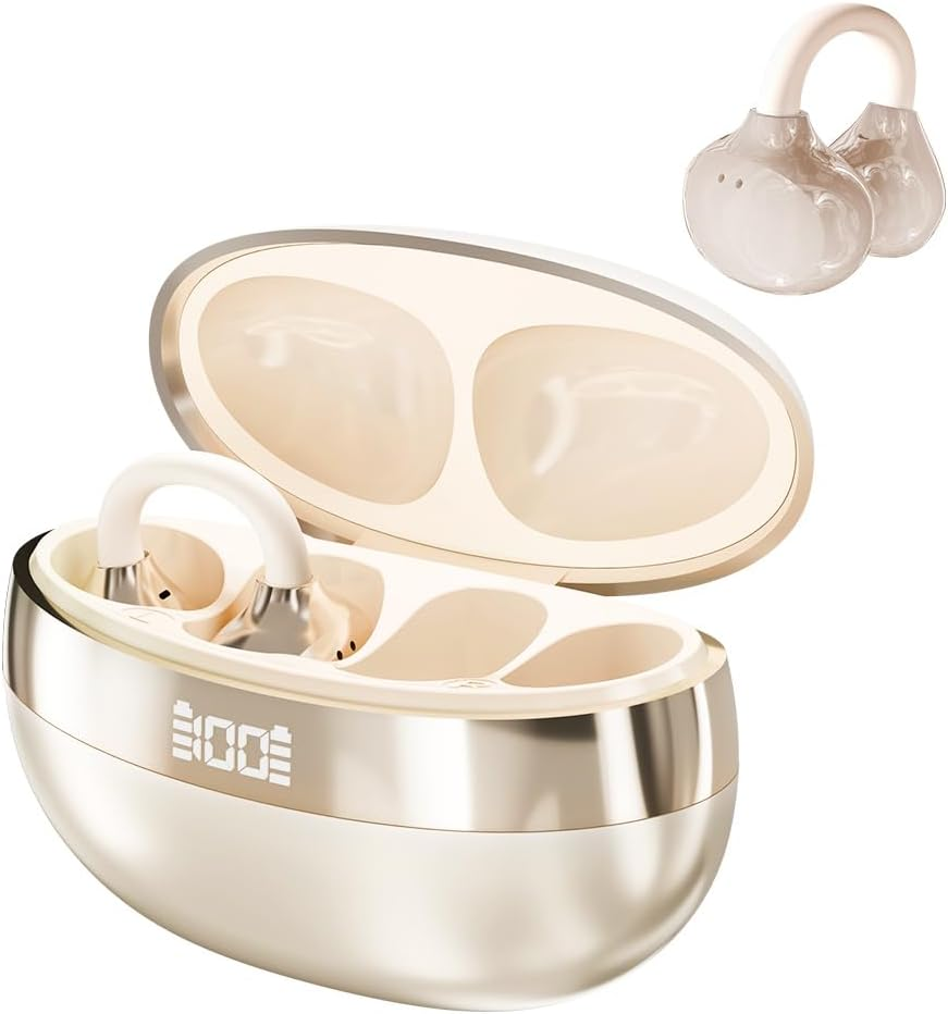 Caijin Clip-On Open-Ear Bluetooth Headphones, Wireless, Bluetooth 6.0, 60 Hours Ultra Long Battery Life, Comfortable and Pain-Free, Ideal for Sports, Office & Fitness, Black