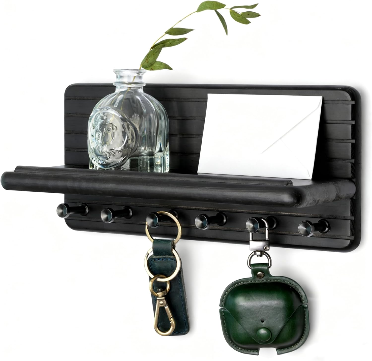 QYINXIU Key and Mail Holder for Wall, Mail Organizer with 6 Hooks and Storage Drawer, Wall Mount Key Rack (Grey)