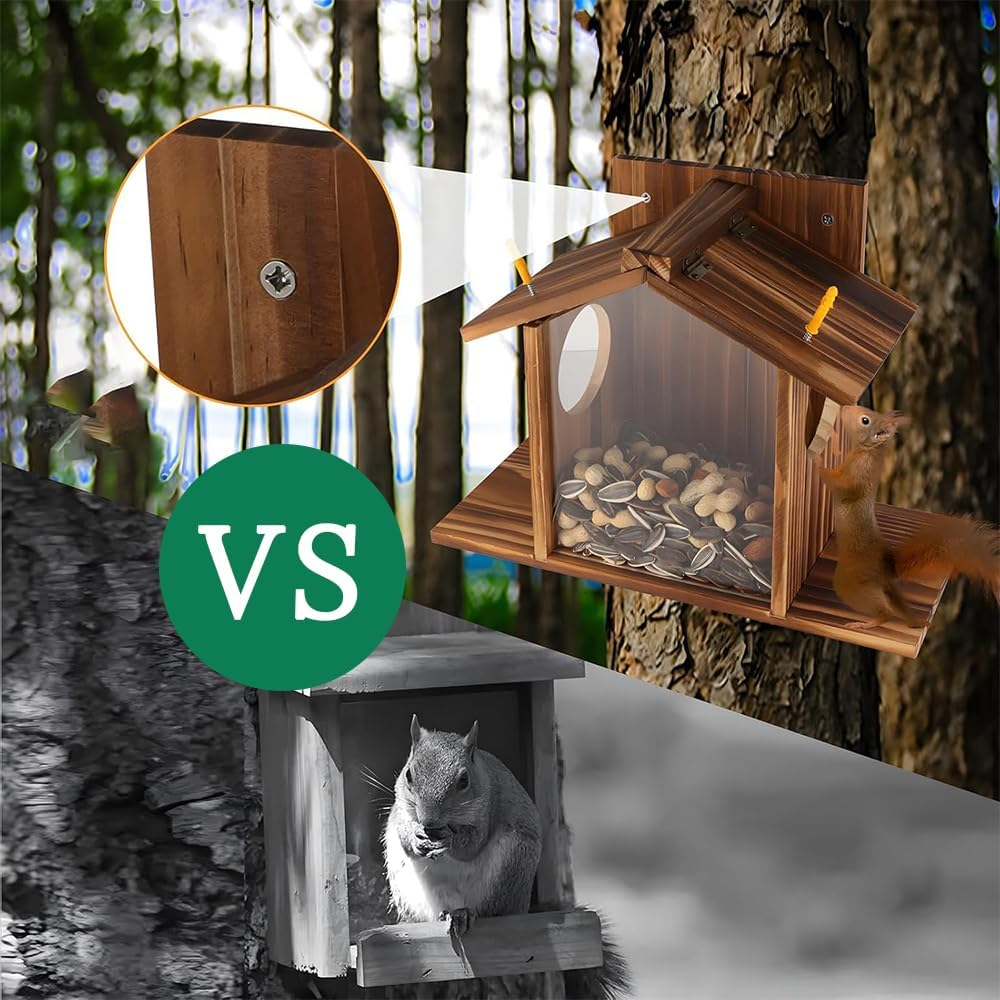 Squirrel Feeder,Wood Squirrel Feeders for outside Winter,Animal Feeder,For Corn, Peanuts, Durable Box, Easy to Fill,Proof, with the Roof Can Be Opened image number 4