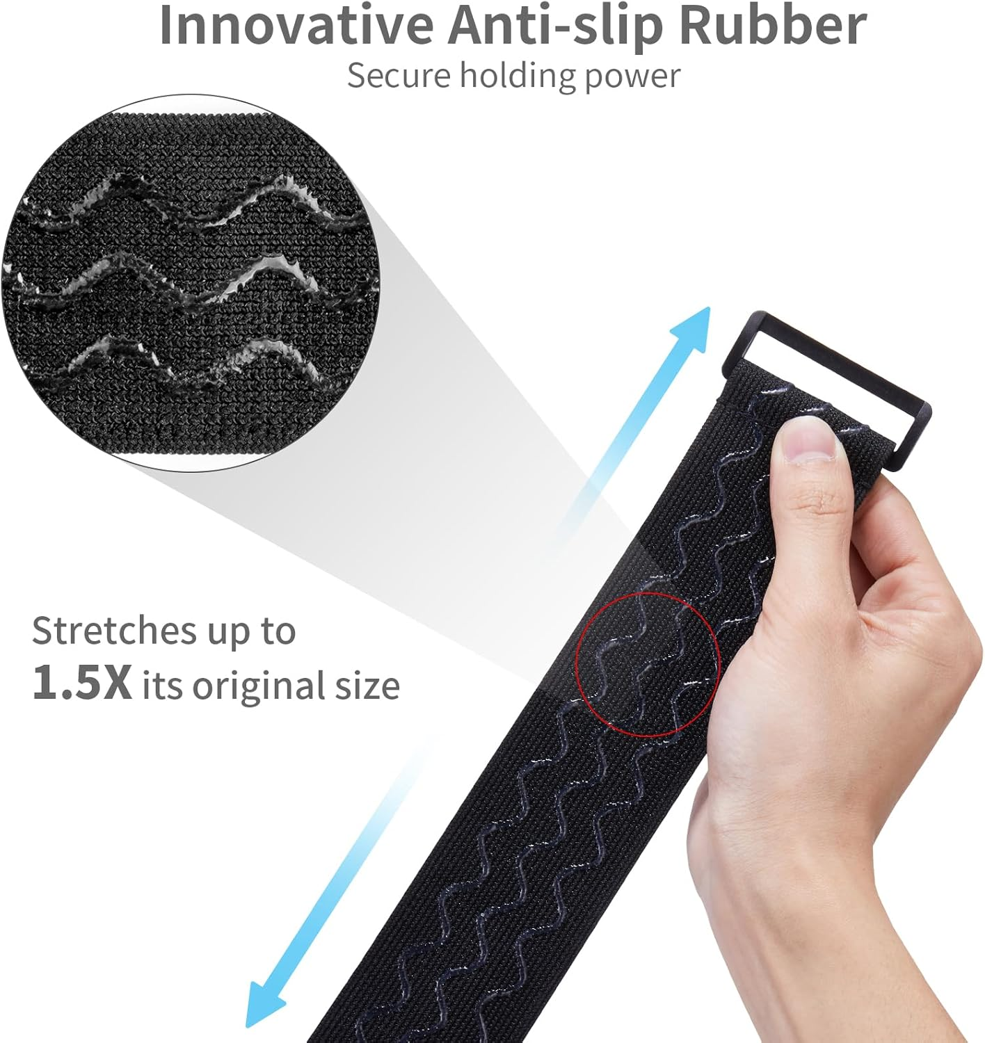 Trilancer Elastic Cinch Straps with Anti-Slip Strips, 3 Size Combo(5-Pack) Heavy Duty Hook and Loop Storage Straps for Extension Cords, Cables, Ropes, Hoses, Bike, RV, Pant Garters,Garage Organization image number 4