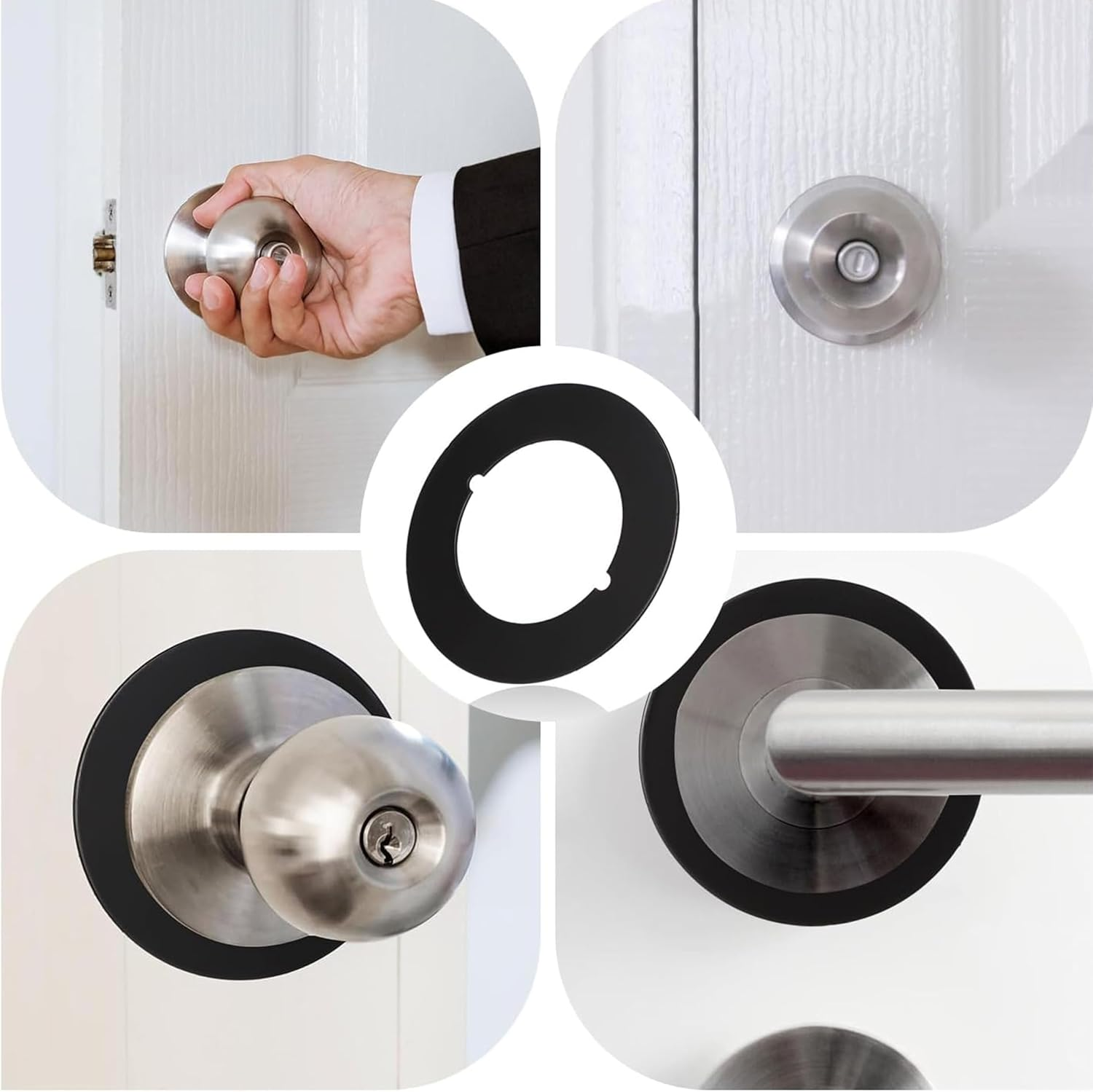 2Pcs Door Knob Plates round Version,Premium Iron Scar Plate for Door Knob Door Handle Reinforcement Fixing Cover,Door Lock Hole Backing Reinforcer Kit,Stainless Steel Material,Matte Black image number 2