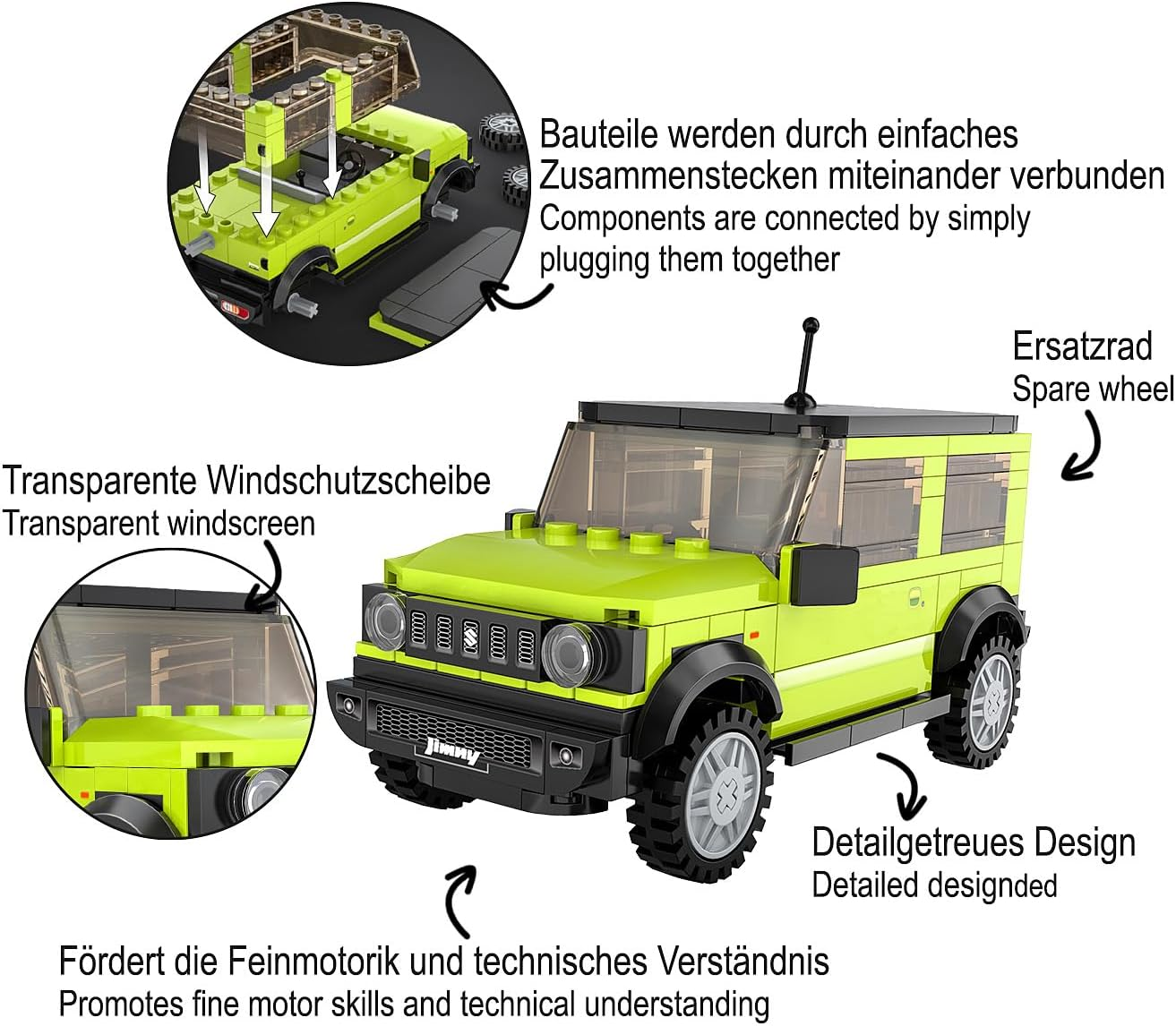 JAMARA 402865 CADA Suzuki Jimny 1:24 Bricks, Children'S Technology Toy from 8 Years, Gift for Kids, Set of Clamping Blocks, Promotes Fine Motor Skills and Technical Understanding image number 3