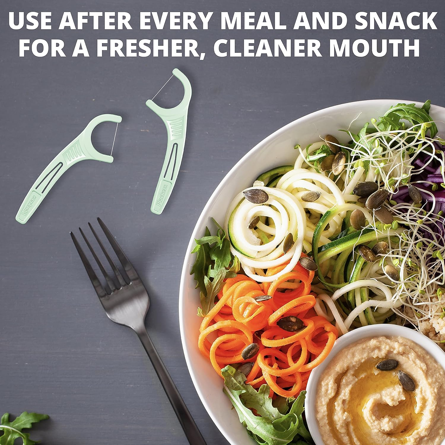 Plackers Micro Mint Dental Floss Picks, Made with Super Tuffloss&reg;, Protected Fold Away Pick, Easy to Use, Cool Mint, Green, Individually Wrapped, 500 Count image number 2