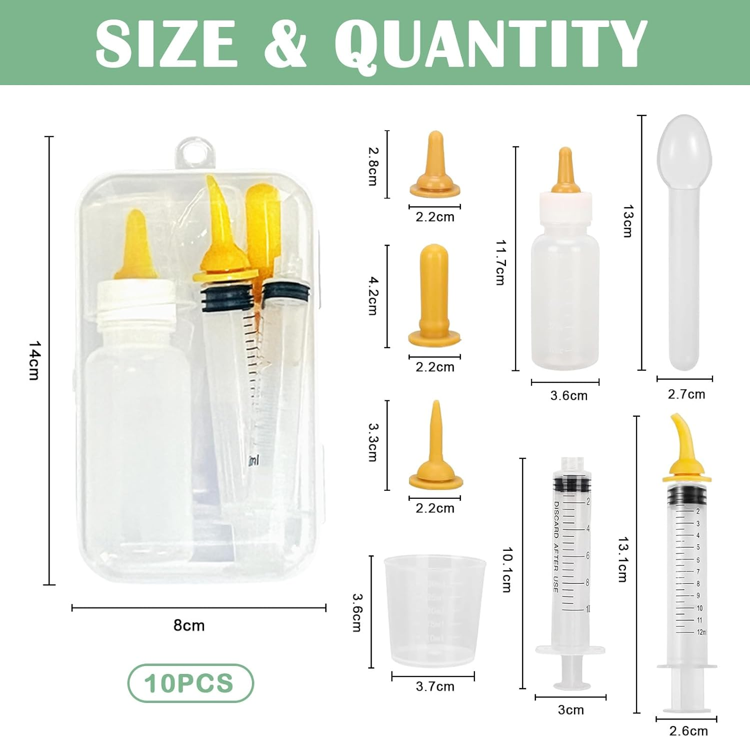 10Pcs Pet Nursing Bottle Set with Case, Including Feeding Bottle and Syringe with Nipples, Newborn Pet Feeding Nipple Set with 4 Pacifiers for Kittens, Rabbits, Puppies and Other Small Animals - B Kit image number 4