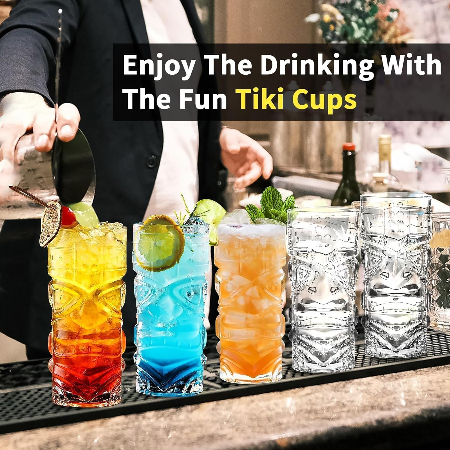 INFTYLE Plastic Tiki Cups 18 Oz, Clear Tiki Glasses Modern Bar Tiki Mug 8 Pack,Hawaiian Party Drinking Tumblers for Cocktails, Lemonade, Mixed Drinks, Picnic, Restaurant Supplies image number 6