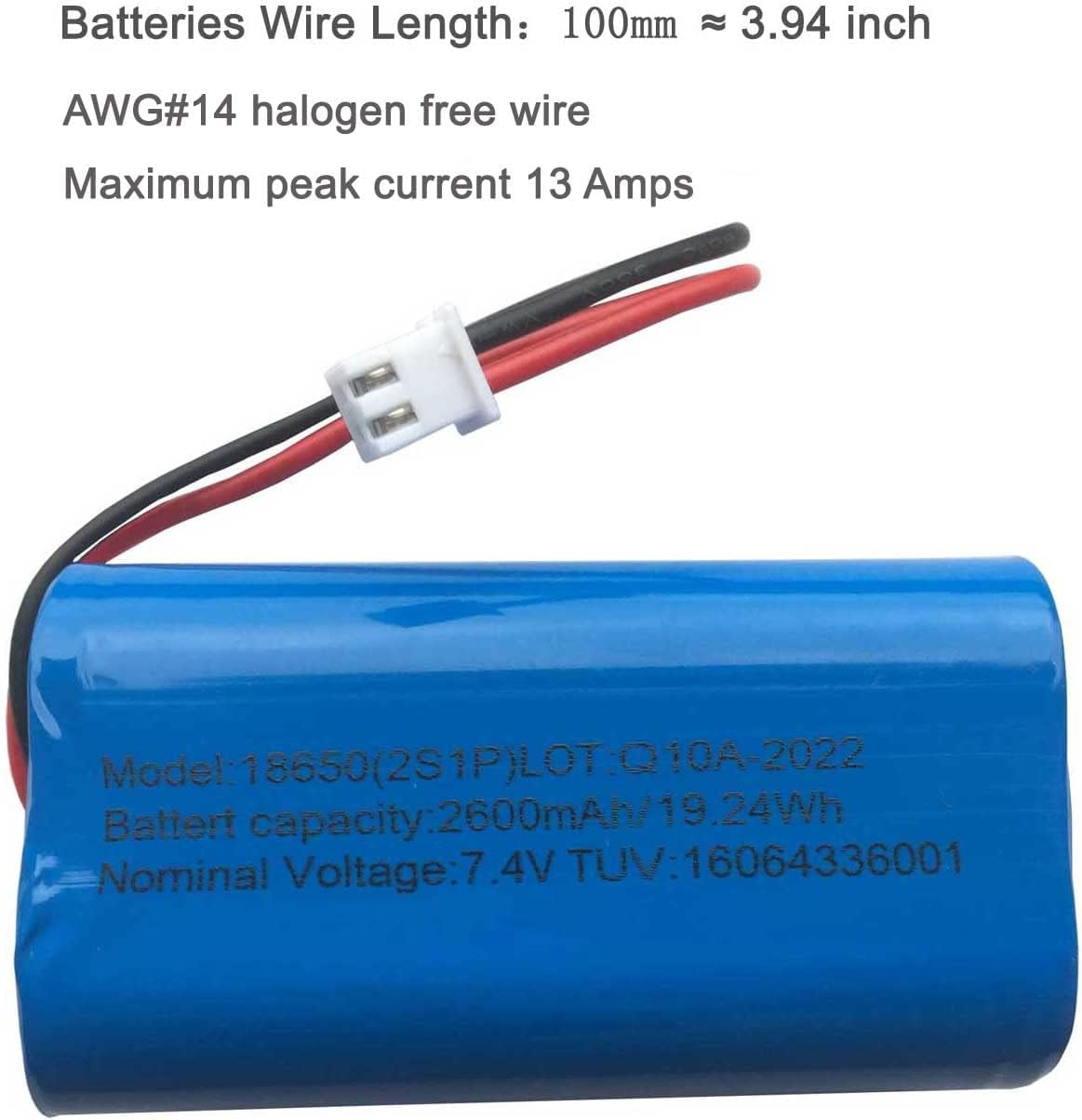 AOLIKES 7.4V Rechargeable Li-Ion Batteries 2600Mah, Power Cell with XH2.54-2 Pin Plug, DIY Batteries 18650 2S1P Li-Ion Batteries Pack Support 3C Continuous Discharge image number 1