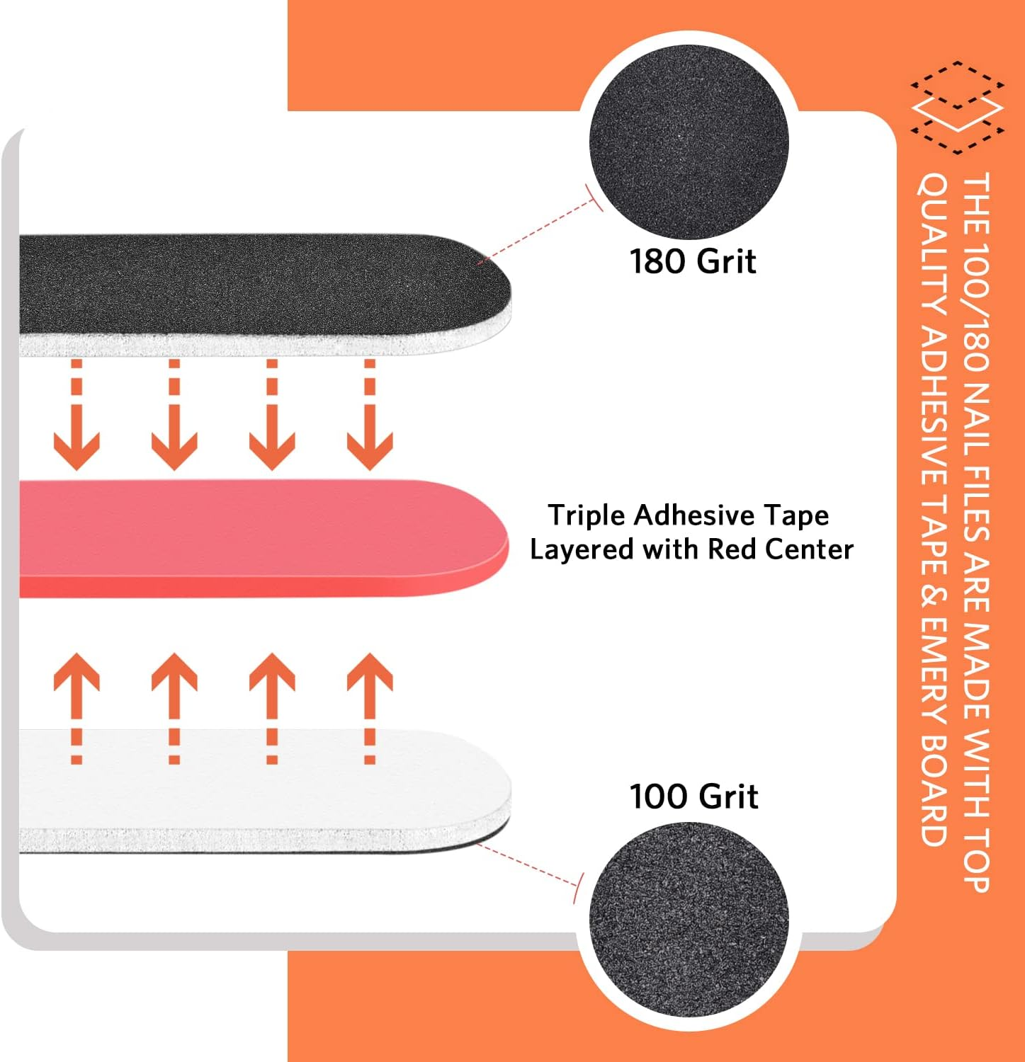 Tsmaddts Nail Files and Buffers, Professional Manicure Tools Kit Rectangular Art Care Buffer Block Tools 100 180 Grit 12Pcs(Black) image number 5