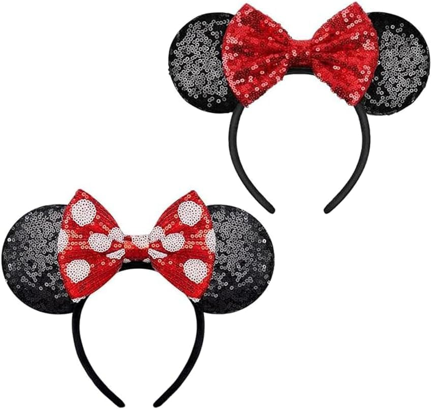 2 PCS Mouse Costume Ears with Red and Dot Bow Headbands for Girls and Women&rsquo;S Party image number 2