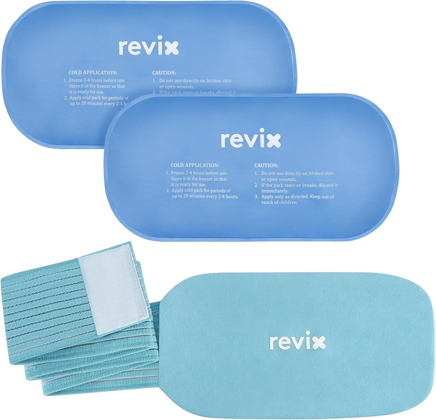 REVIX Ice Packs for Injuries Reusable, 2 Packs Hot and Cold Pack with Adjustable Strap, Flexible Ice Wraps for Joints and Muscle, Rotator Cuff, Back, Knee Discomfort Relief (10" X 5" Blue) image number 6