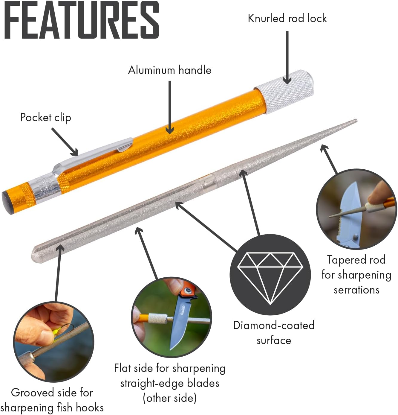Smith'S Abrasives Diamond Retractable Sharpener, Yellow, One Size image number 6