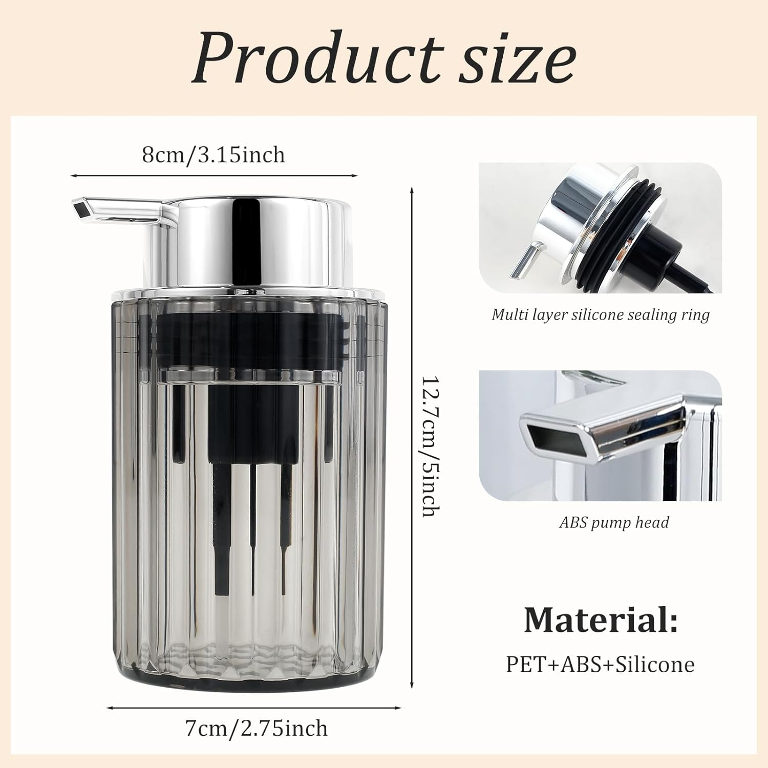 Foaming Soap Dispenser Refillable Foaming Hand Soap Dispenser Delicate Foam Pump Dispenser Clear Soap Foaming Dispenser Kitchen Dish Soap Dispenser for Kitchen Sink & Bathroom Counter (Grey) image number 6