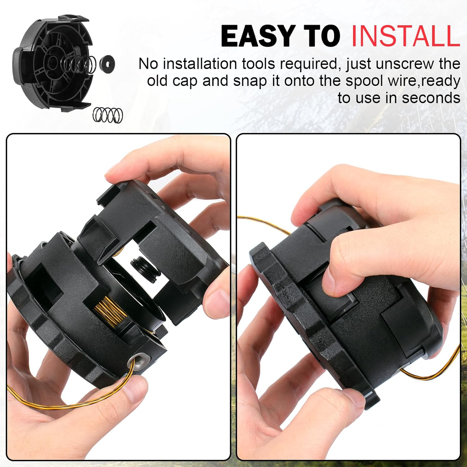 DWO1DT995 Weed Trimmer Head Cap Replacement for Dewalt String Trimmer Head with Weedeater Spring and Cap &lrm;Parts, String Trimmer Cap Cover for Dewalt DCST922P1 DCST922B DCST972X1, Black image number 6