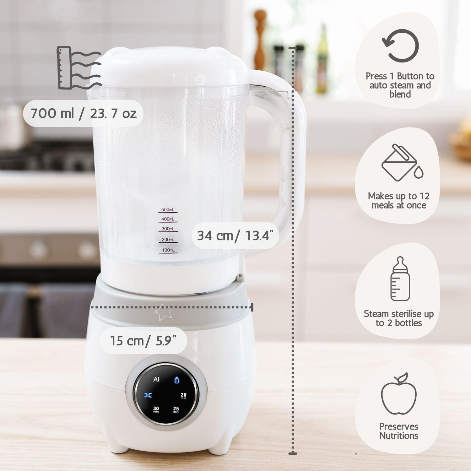 Cherub Baby 4-In1 Automatic Baby Food Maker, Steriliser & Warmer, Puree Maker, Steamer and Blender, Baby Food Processor, Quick Homemade Baby Food image number 2