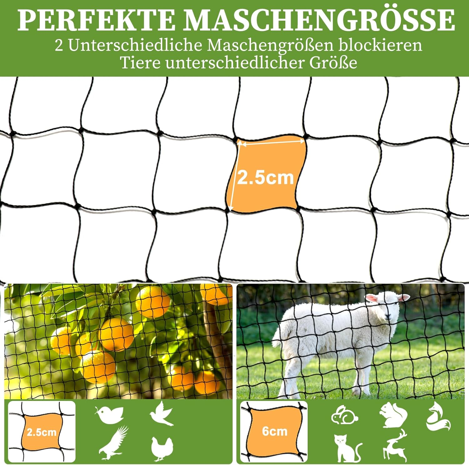 7.5 M X 15 M Bird Protection Net, Bird Net with 2.5 Cm Fine Mesh for Garden Net, Pond Net as Cat Net for Balcony, Uv-Resistant Fruit Tree Net, Leaf Net with 6 Ground Anchors