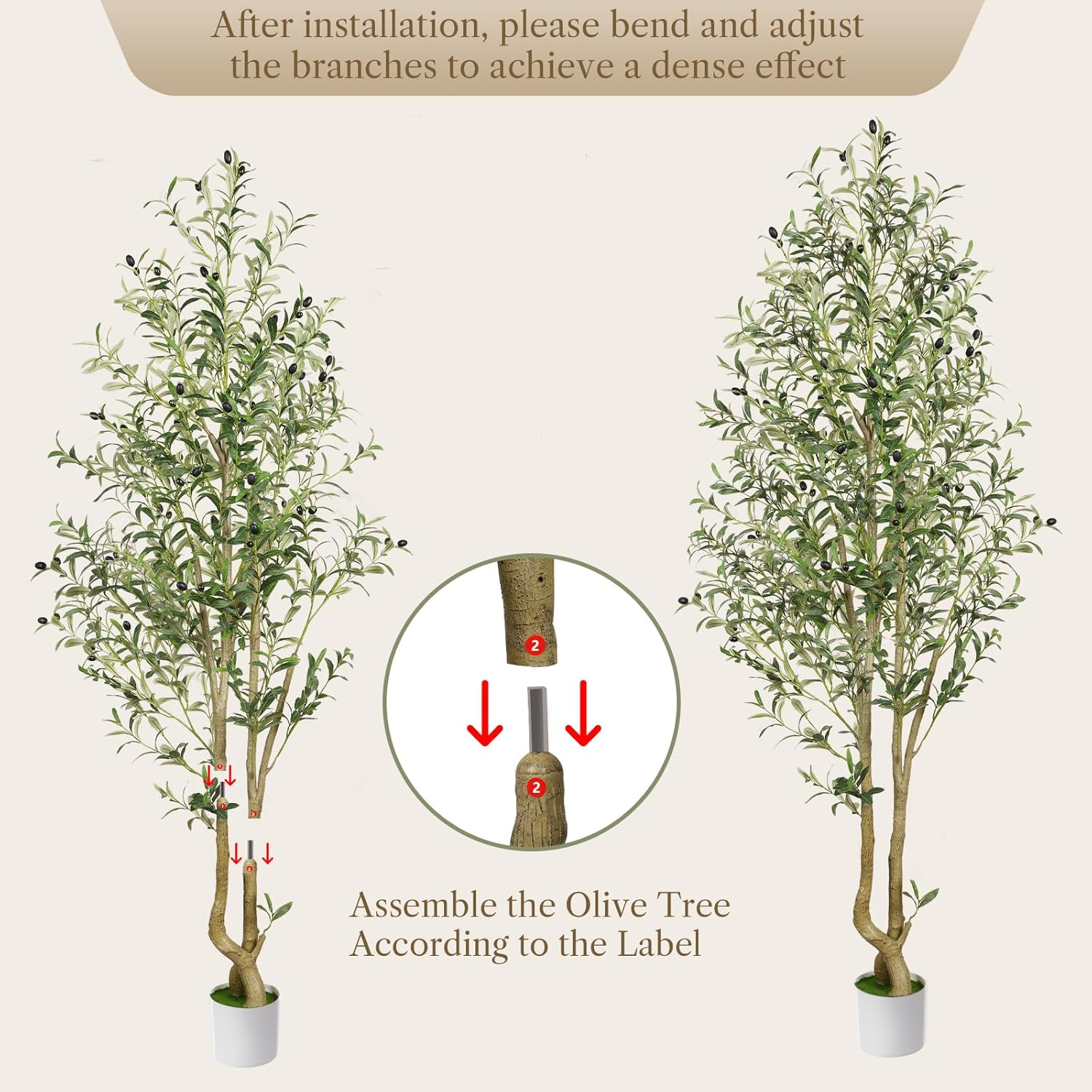 Alupssuc 1.8M Artificial Olive Tree Big Tall Fake Plants, 6 Feet Artificial Olive Silk Plants Indoors with Curved Trunk in Pots, Fake Tree for Home Office Living Room Indoor Outdoor Decor, 6FT image number 4