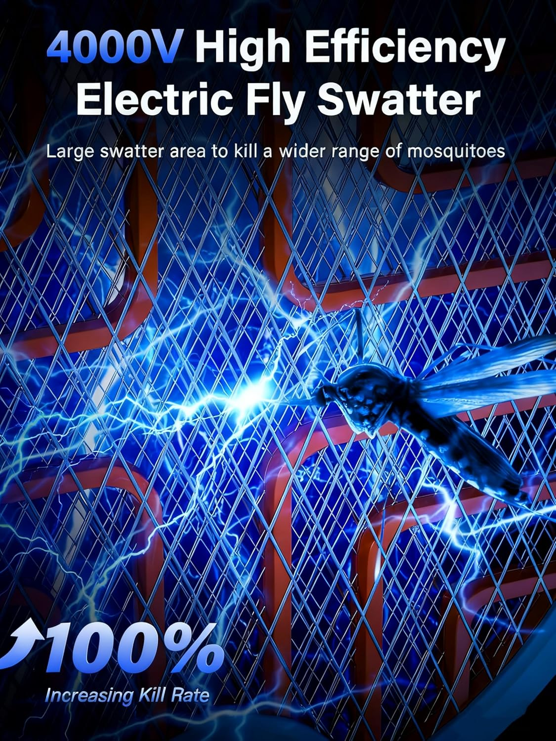 Mosquito Zapper Electric Fly Swatter - Bug Zapper Fly Swatter Racket, 2IN1 Foldable Mosquito Trap Fly Killer, 4000V Mosquito Repellent with 3-Mode USB Rechargeable for Indoor Outdoor, Garden&Camping image number 4