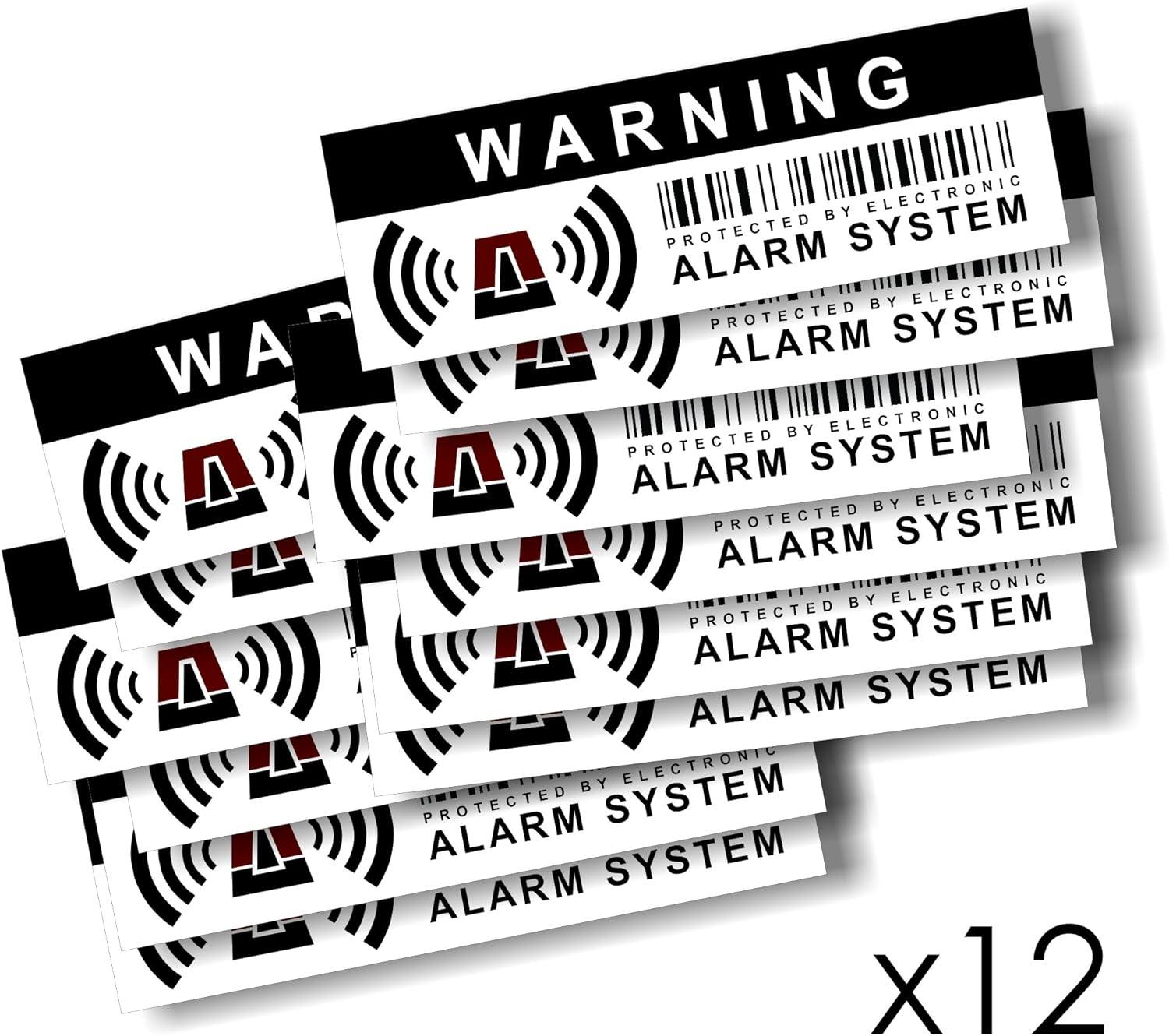 12 X Security Alarm Warning Sign Stickers - for Internal and External Use - Protection for Home, Car. - Weatherproof - Size: 4,1 X 1,4 in - Warning - Protected by Electronic Alarm System image number 1