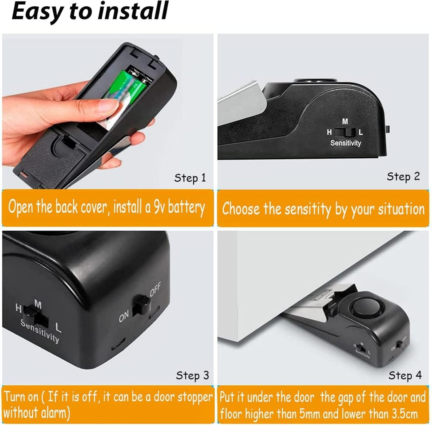 Snokay Door Stop Alarm, Door Stopper with 120DB Security Alarm, Floor Wedge Door Stop Siren, Floor Mount Type, Door Security Devices for Traveling, Apartment, Hotel and Home (Pack of 2) image number 2