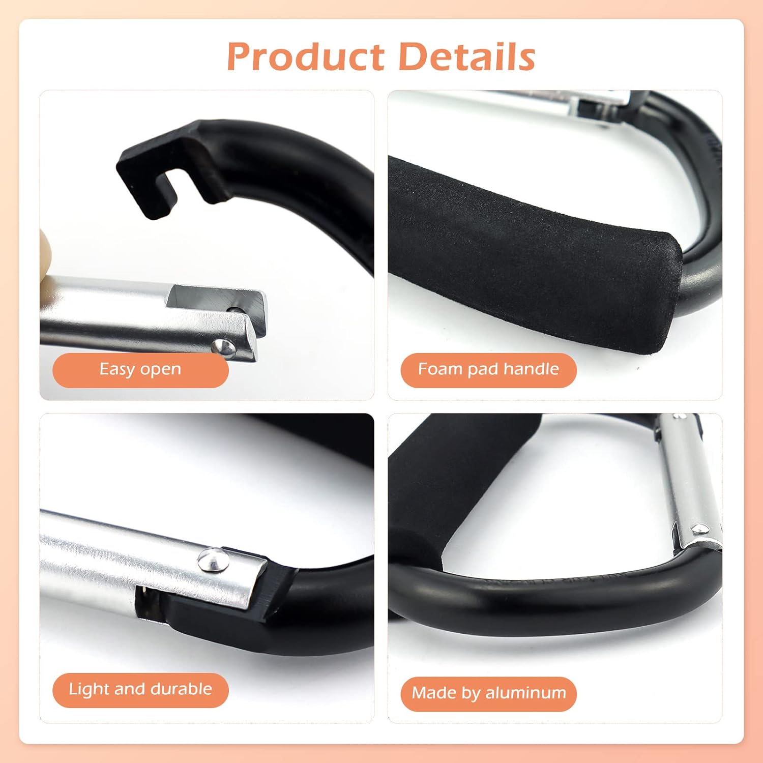 JIALEEY Grocery Bag Shopping Bag Holder Handle Carrier Tool Multi Purpose Snap Hook Stroller Hook Set Organizer Accessories with Soft Foam Grip for Hanging, Pack of 2, Black image number 1