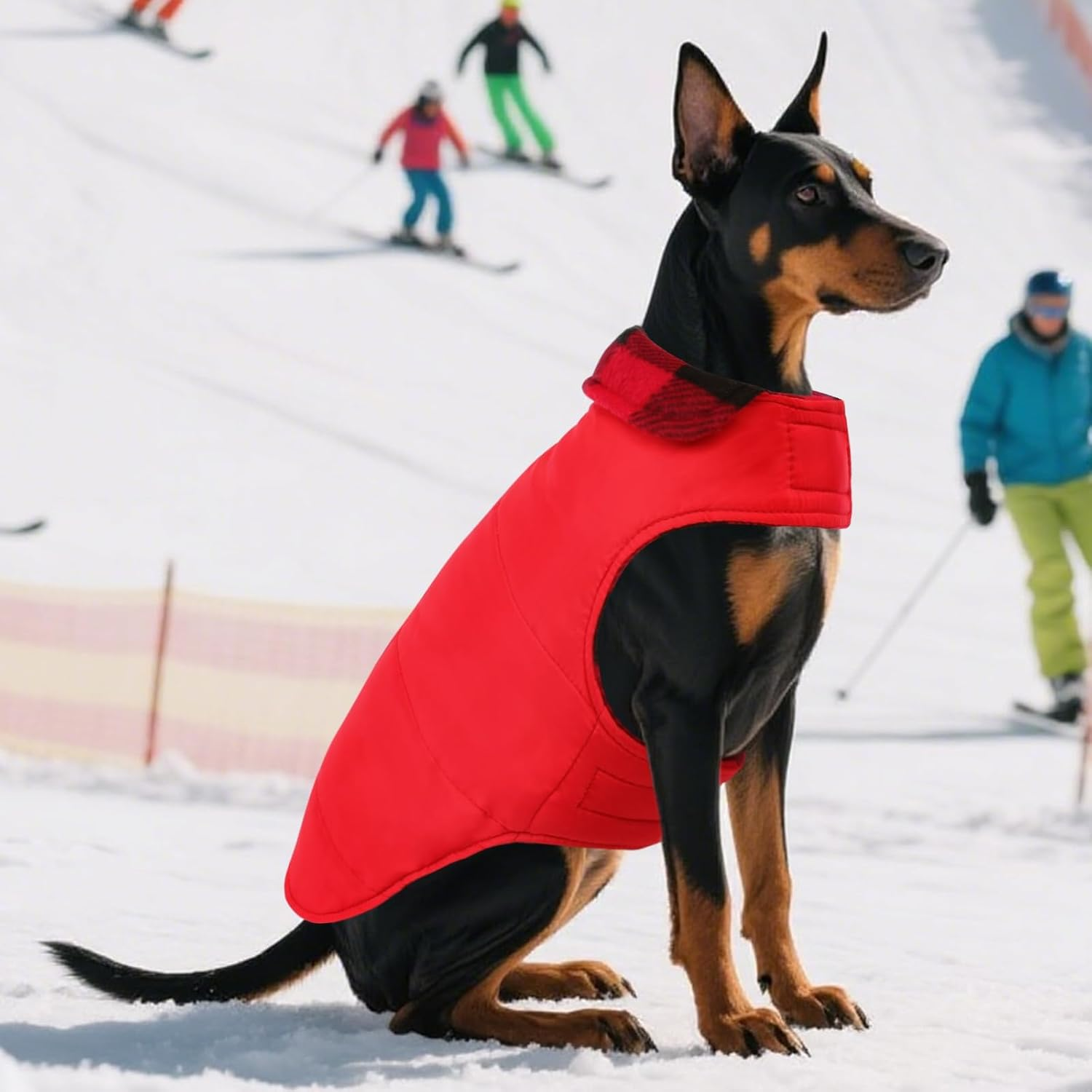 ASENKU Dog Winter Coat, Dog Fleece Jacket Plaid Reversible Dog Vest Waterproof Windproof Cold Weather Dog Clothes Pet Apparel for Small Medium Large Dogs Red M image number 1