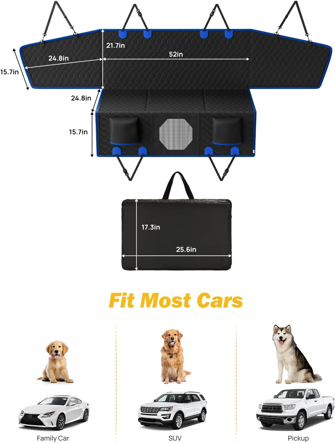 JOYTUTUS Dog Car Seat Cover for Back Seat with Hard Bottom, Back Seat Extender for Dogs Supports 400Lb, Back Seat Pet Cover with Mesh Window, Dog Travel Bed Waterproof Dog Hammock for Car Truck SUV image number 6