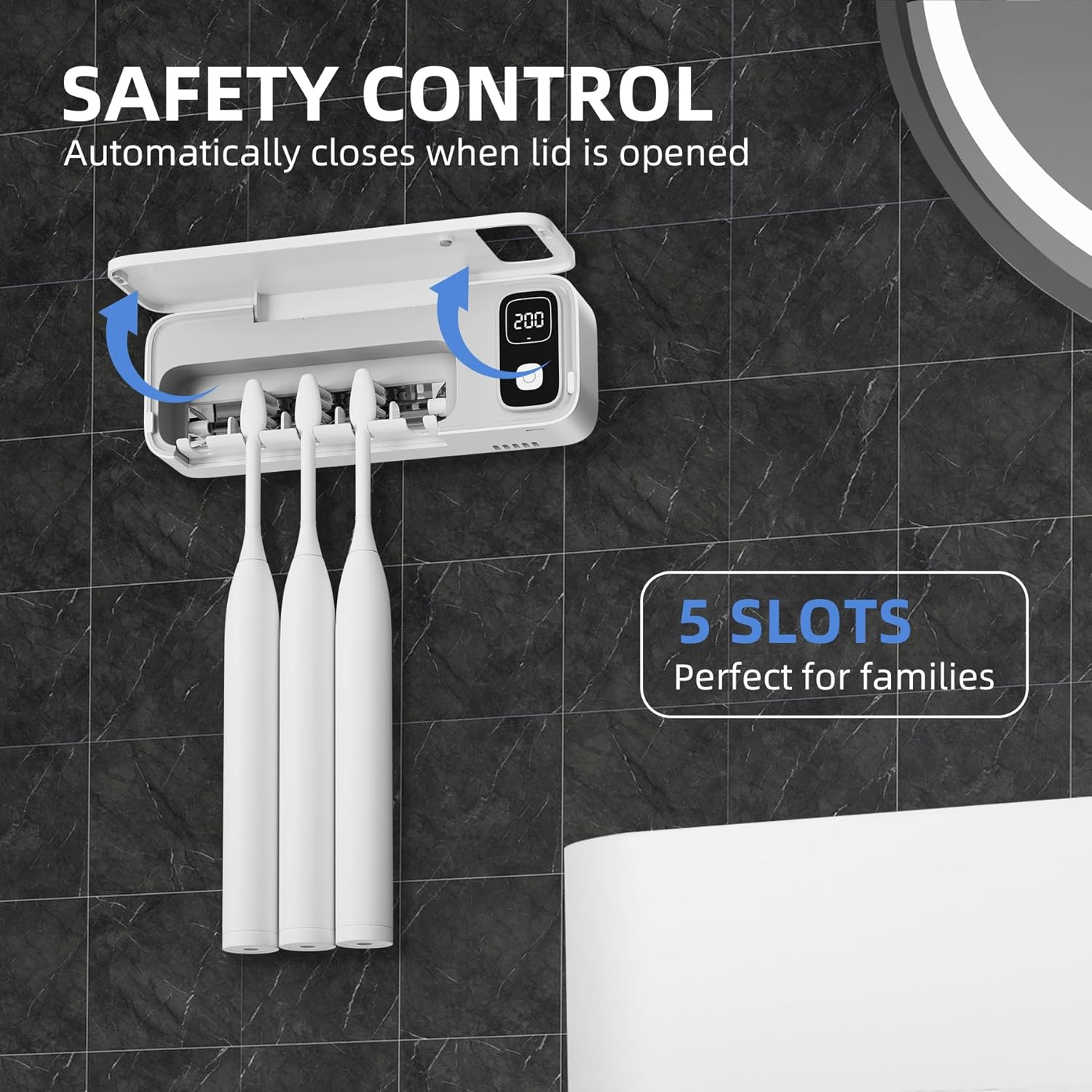 UV Toothbrush Sanitiizer and Holder, Strong Saniti Zer Air Drying, 200S and 400S Timed Toothbrush Case, 2200Mah Rechargeable Cordless Wall Mounted Home Toothbrush Steril Izer image number 2