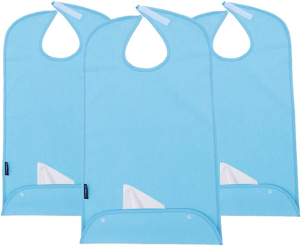 Adult Bibs for Women and Men | Senior Citizens Clothing Protector for Eating, Crafting, Cooking | Adults Bib Reusable and Washable (Black X 3Pk)