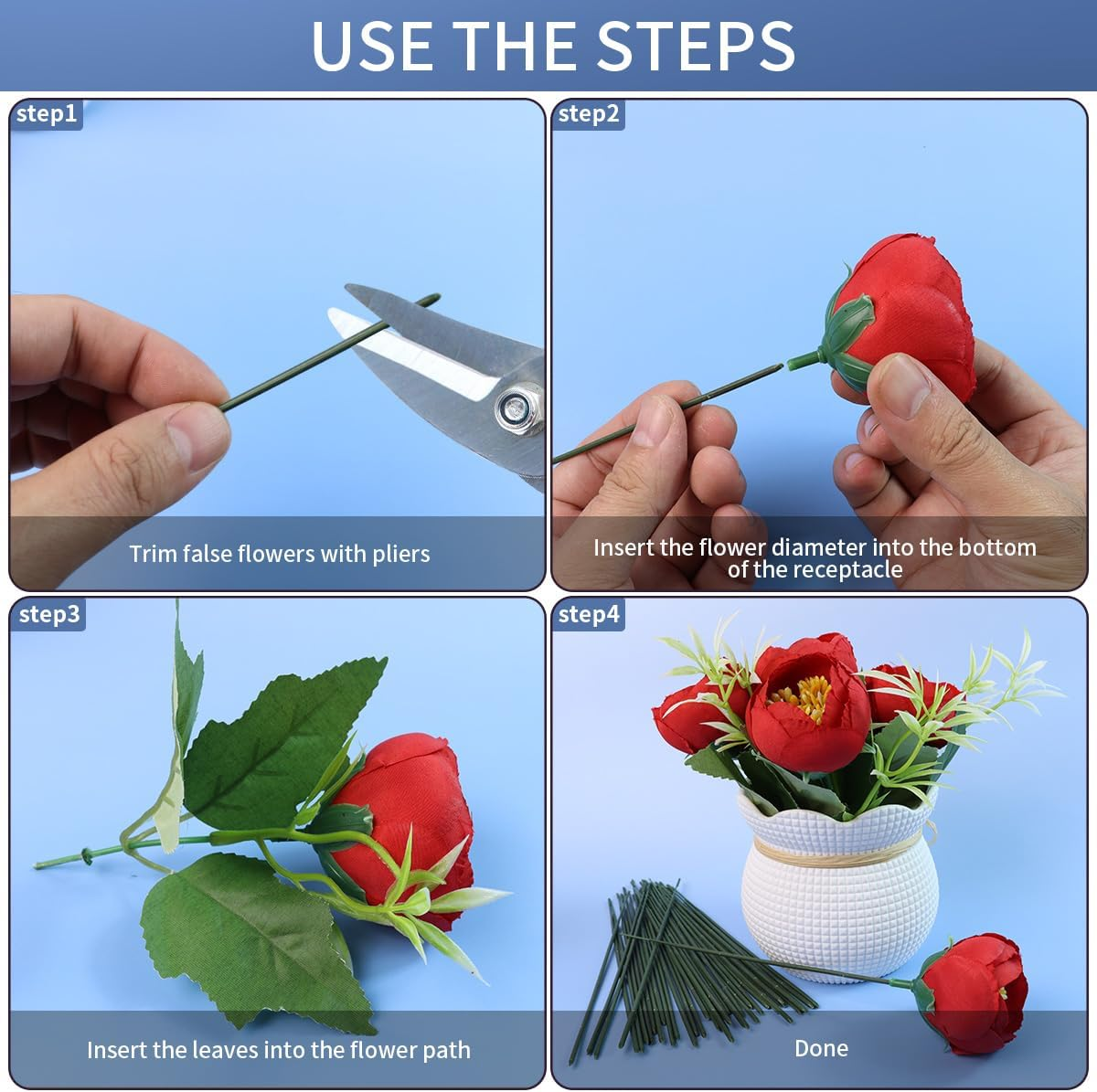 Green Floral Stems - 100Pcs Plastic Flower Rods for Bouquets and Arrangements, Ideal for Crafts and Florists (17CM /6.7In) image number 4