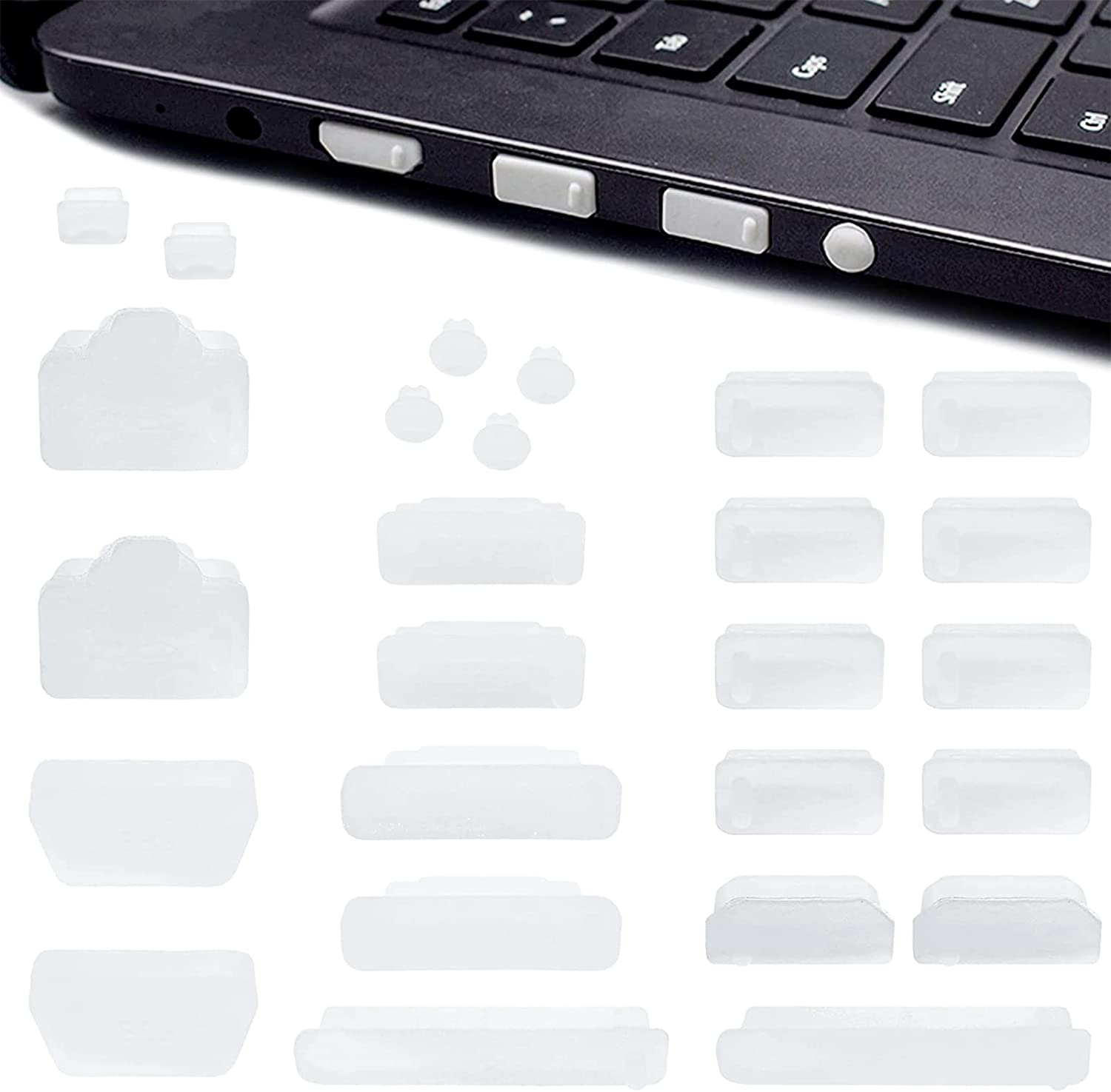 Silicone Anti-Dust Port Stopper Plug Cover Clear for PC Laptop Notebook Computers 2 Sets (16Pcs/Set) Black/White image number 4