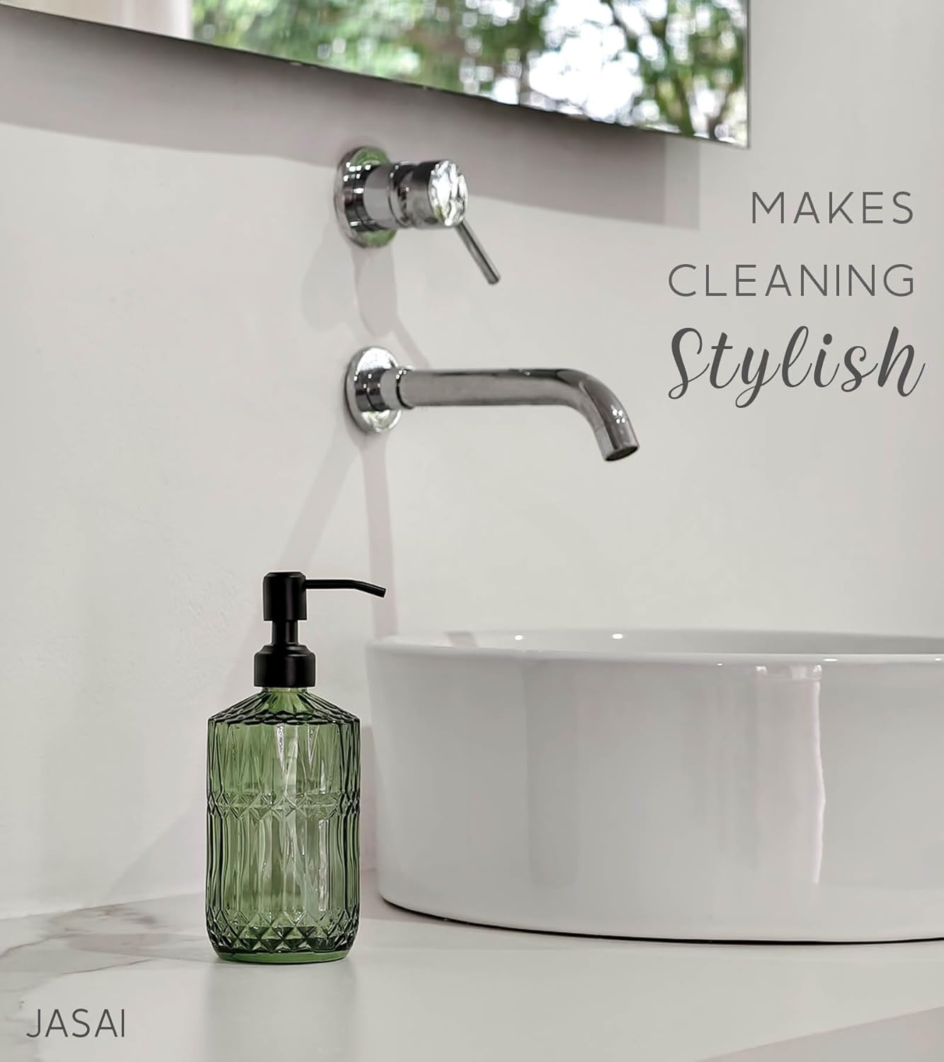 JASAI 18Oz Green Soap Dispenser with Black Rust Proof Pump, Refillable Kitchen Soap Dispenser with Thick Glass, Soap Dispenser Bathroom for Hand Soap, Dish Soap, Lotion, Body Wash. image number 1