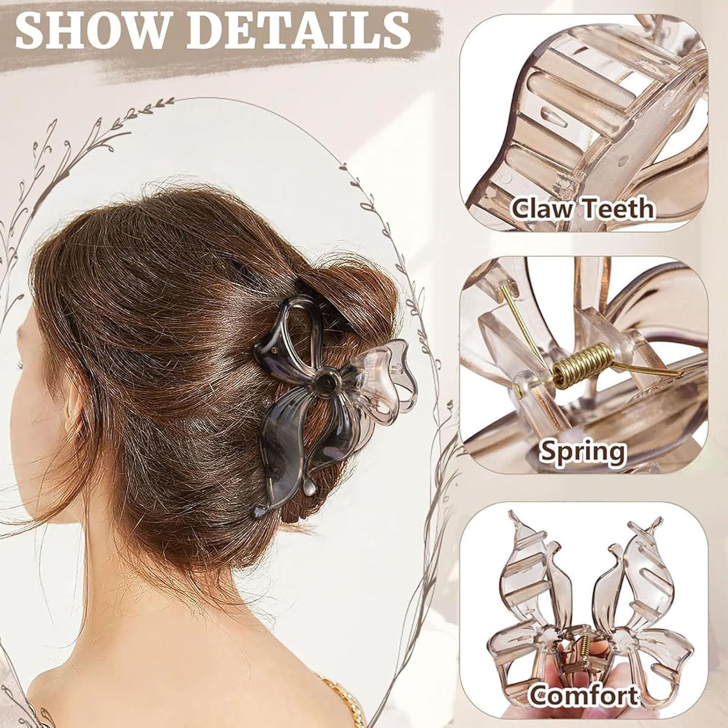 Muorruo 4-Pack Cute Bow Hair Clips for Women, Non-Slip, Large, Matte Hair Clips with Strong Grip for Thin and Thick Hair, Stylish Hair Styling Accessories image number 5