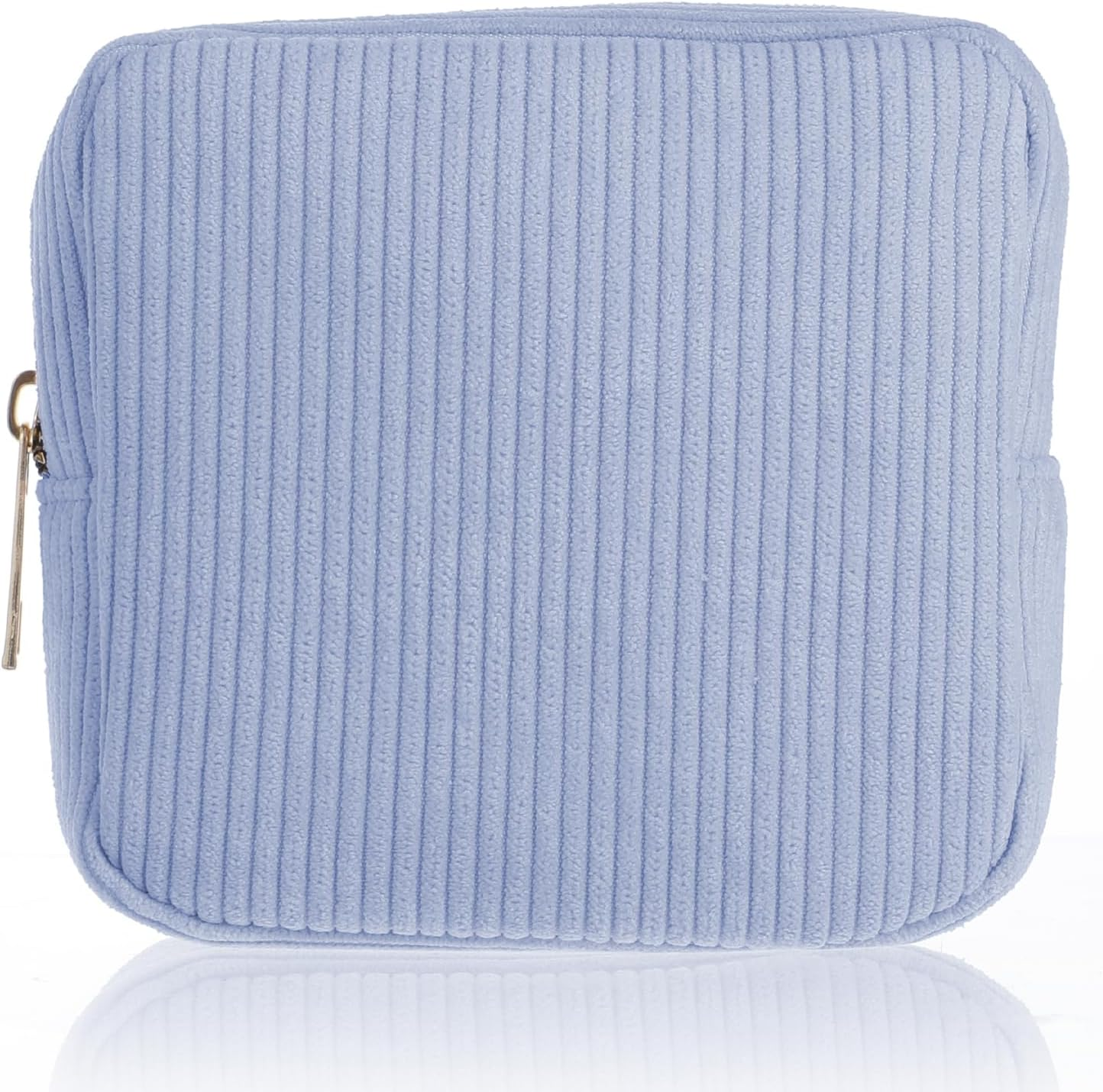 Period Bag for Teen Girls, Corduroy Sanitary Napkin Storage Bag, Cute Cosmetic Pouch for Women with Slip-In Pockets, Sky Blue - Sky Blue image number 6