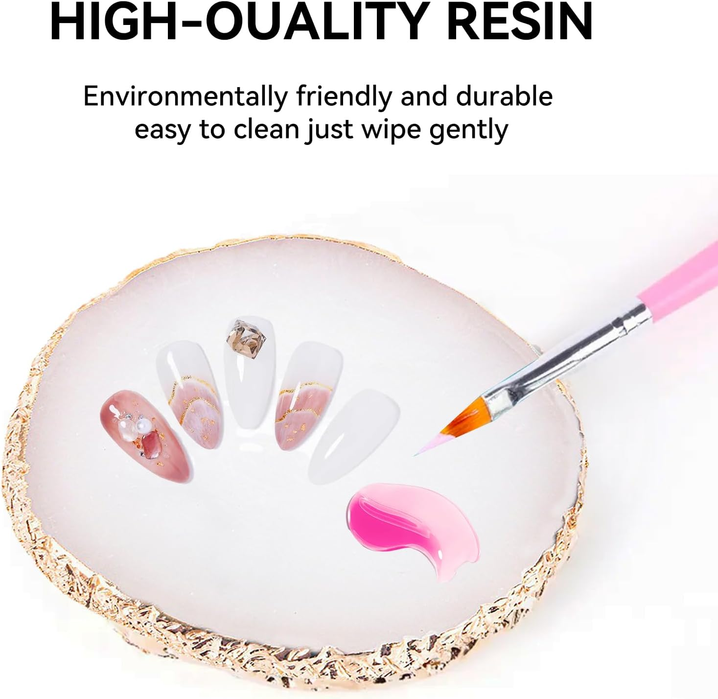 Manicure Painted, Resin Palette, Nail Art Palette with Gold Edge, White Imitation Skristal, Irregular Shape, Manicure, Painted, Colour Mixing Palette, Reusable, Washable, Cosmetic Mixing Tools image number 6