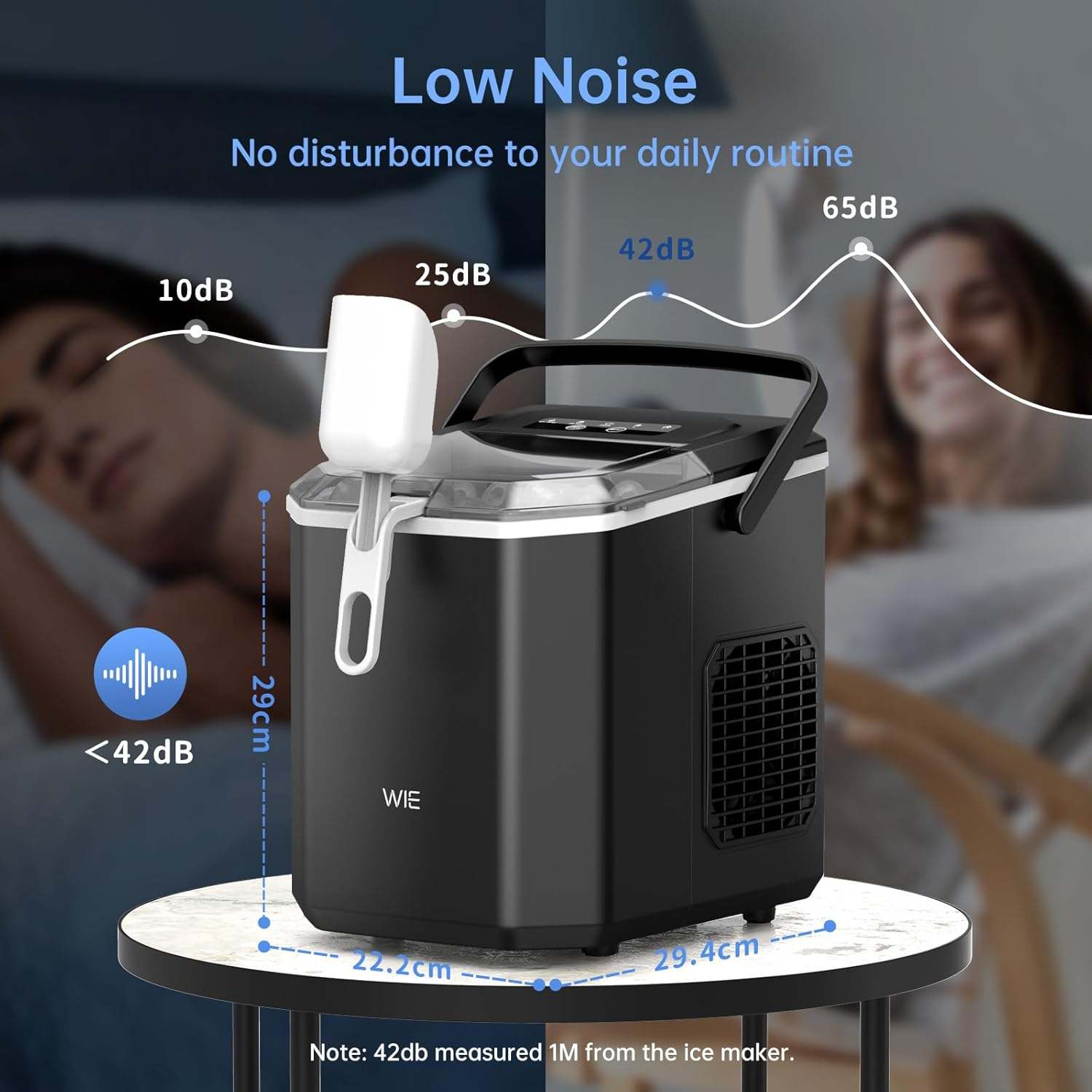 WIE Ice Maker Portable Ice Machine 12Kg/24H with Self-Cleaning, 9 Ice Cubes 2 Sizes Ready in 6 Mins, Ice Maker with Handle, Quiet with Basket and Scoop, 1.3L Water Tank for Home,Kitchen,Office,Camping image number 3