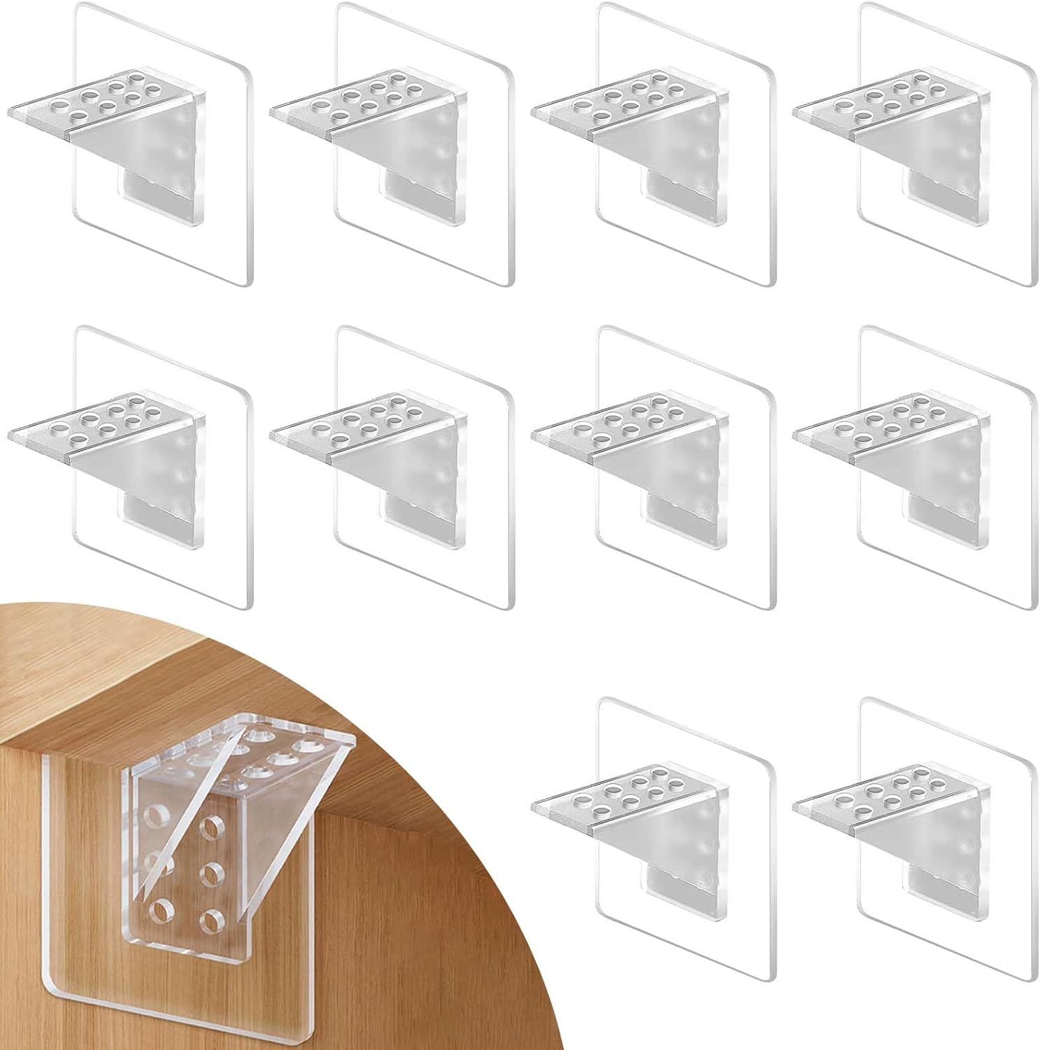 10Pcs Shelf Support Pegs,L-Shaped Support Racks,Self Adhesive Shelves Clips,Strong Partition Holders,Wardrobe Partition Holder Fixing Sticking Hook, for Kitchen Clapboard Layer Cabinet Book Shelves image number 2