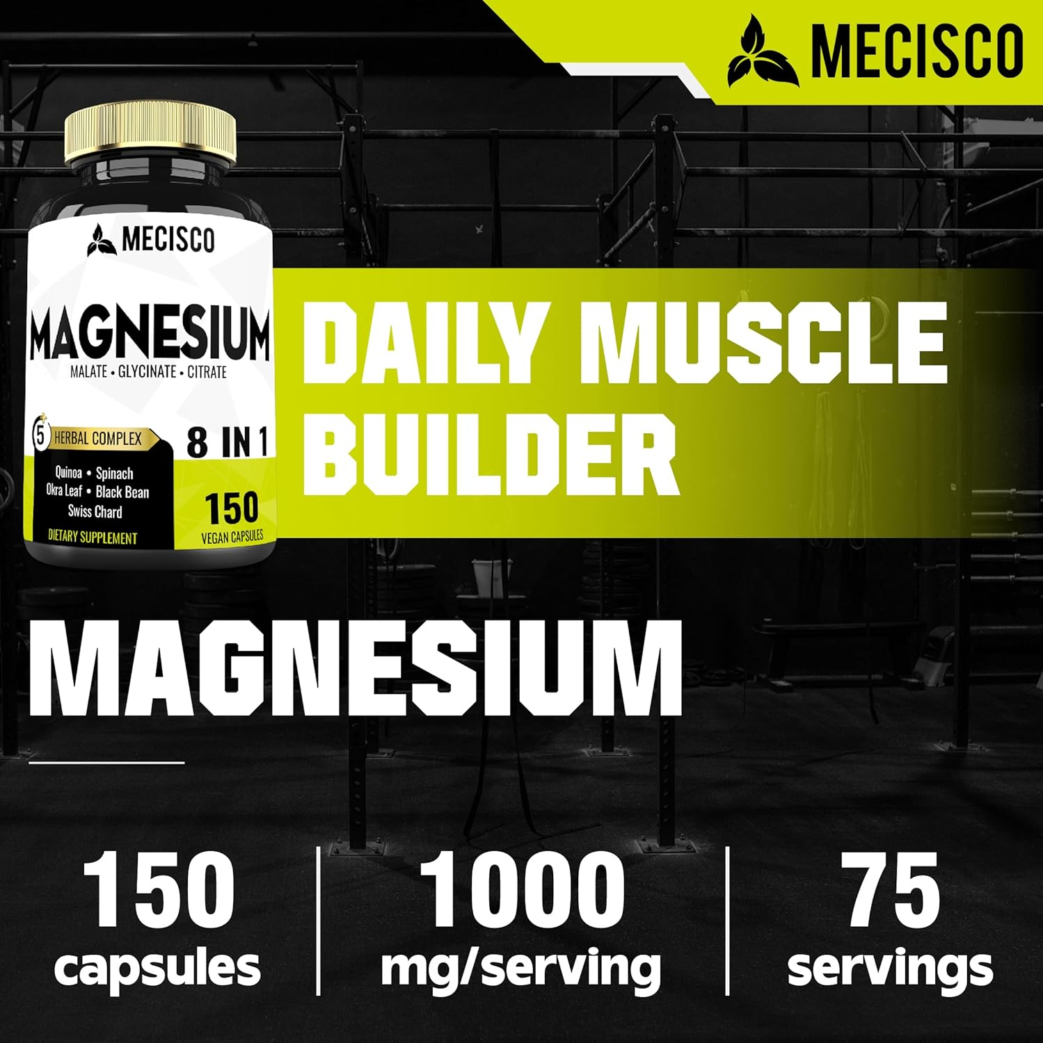 15500Mg Magnesium Complex Supplement Added Organic Spinach Leaf, Organic Swiss Chard Leaf, Okra Leaf, Quinoa & Black Bean - 150 Capsules for 75-Day Supply - Brain Support, Restful Mood & Immunity image number 3