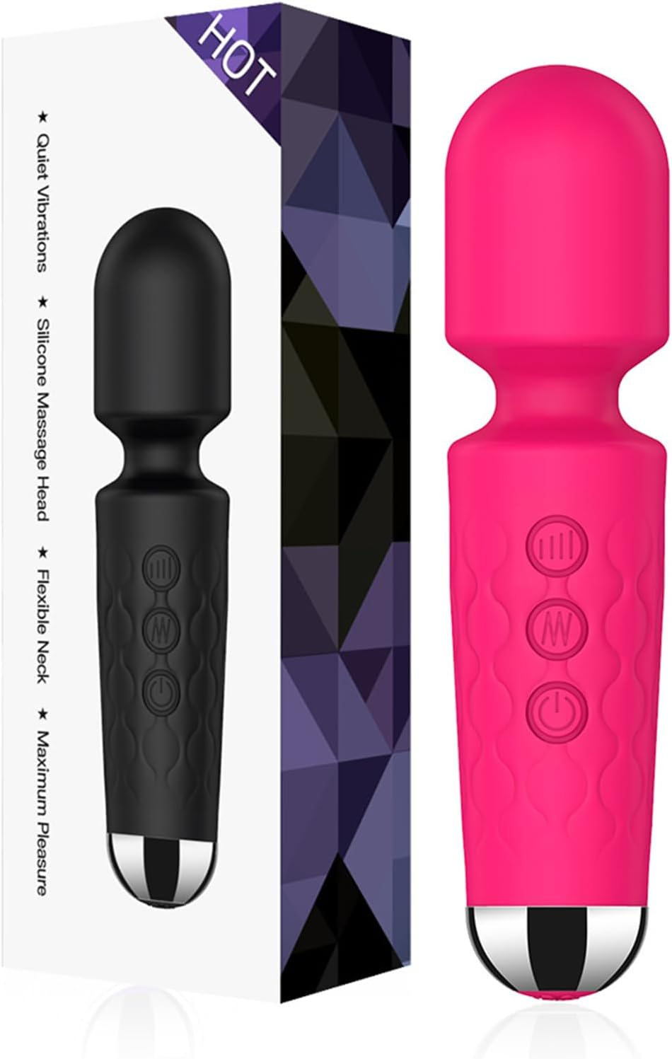Vibrator Wand for Women - 20 Patterns & 8 Speeds G-Spot/Clitoral Stimulator, Quiet Cordless Dildo Massager, Submersible Adult Sex Toy Rechargeable Waterproof Small (Rose Red)