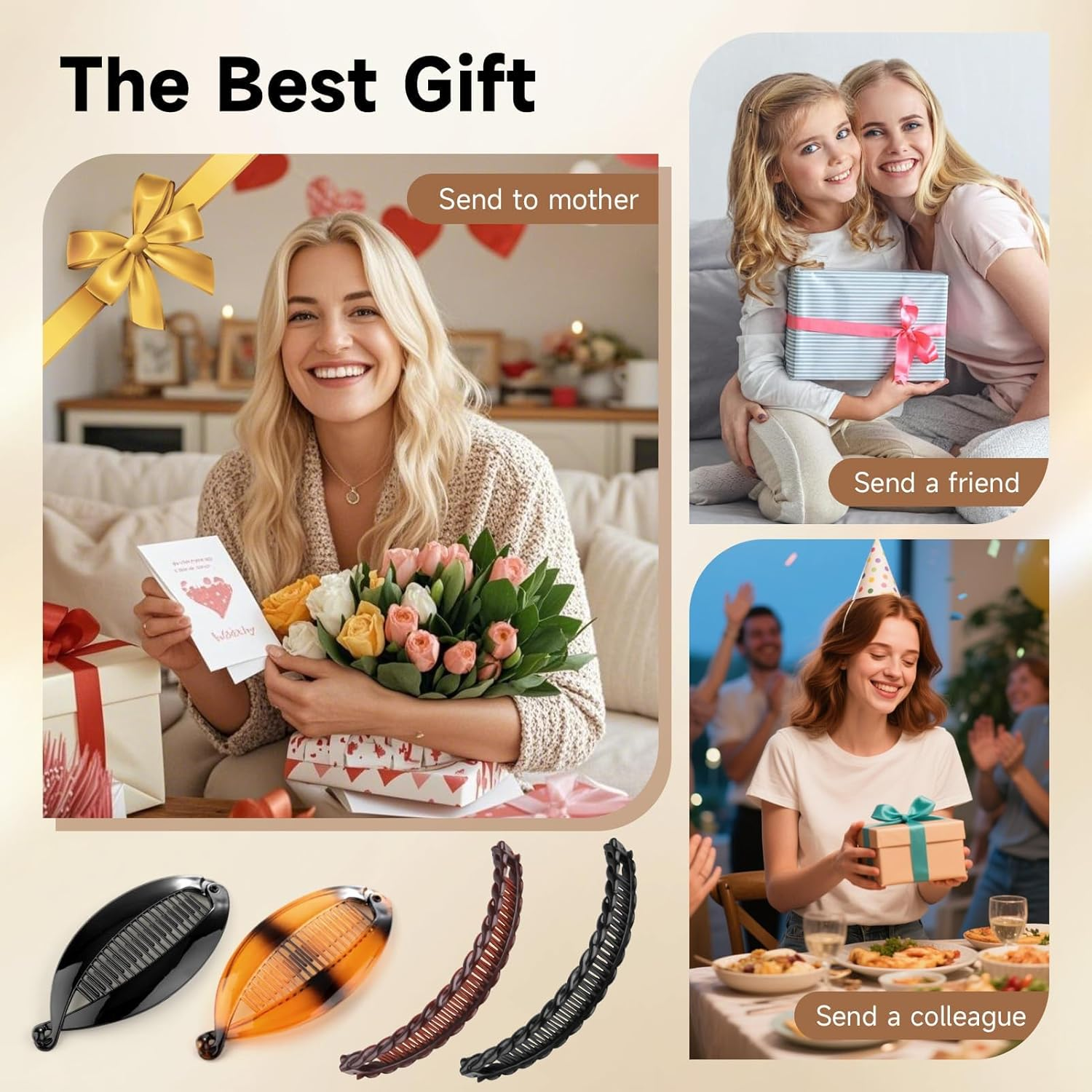 Banana Hair Claws in Black and Brown - Decorative Hair Accessories Clips for Long Hair (Brown and Black) image number 1