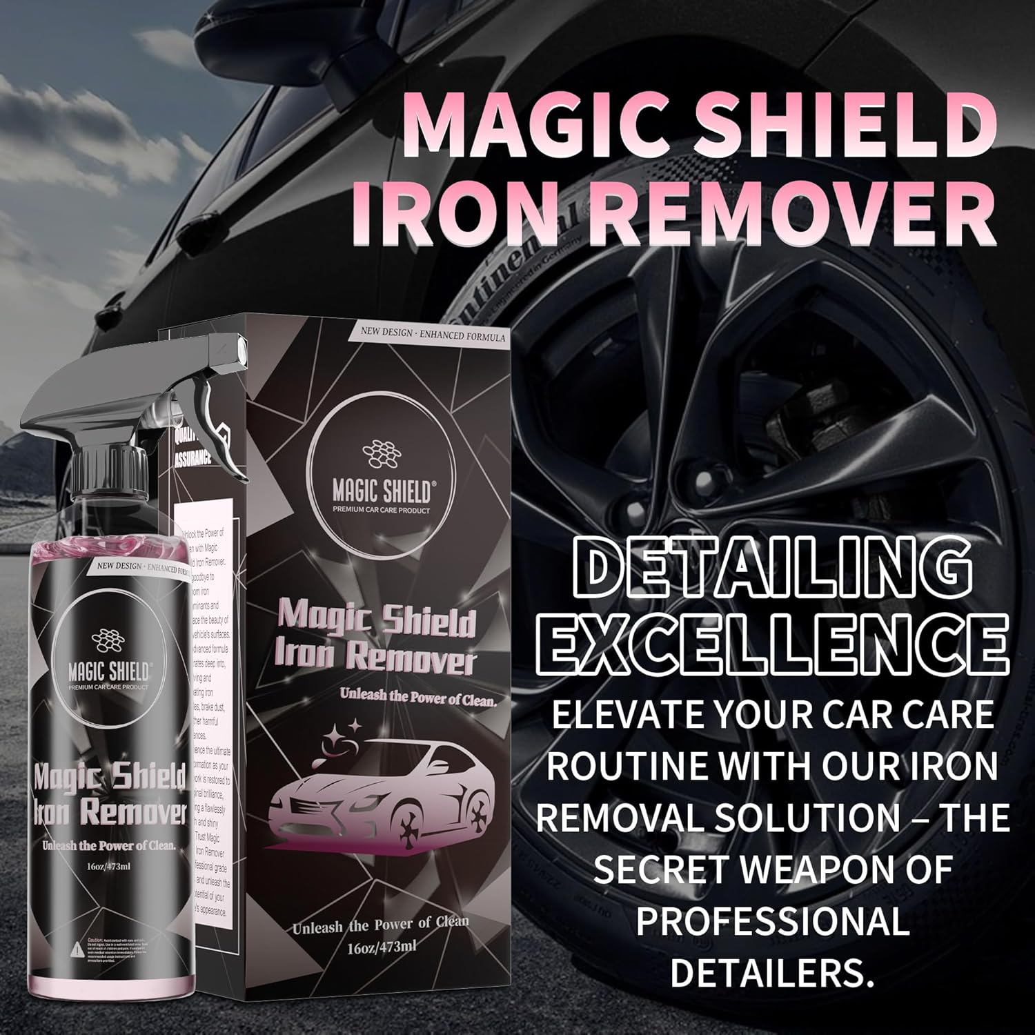 Magic Shield Iron Remover Spray for Cars 16Oz - Ph-Neutral Iron and Fallout Remover for Car, Motorcycle, RV & Boat | 5-Minute Reaction, Effective on Wheels & Paint | All-In-One Solution