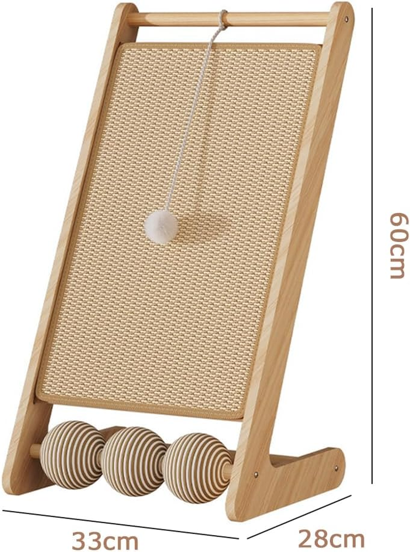 L-Shaped Standing Cat Scratcher with Toy Ball, Durable Natural Sisal & Solid Wood, Vertical Cat Scratching Board, Modern & Space-Saving Cat Furniture, Suitable for Indoor Cats Small Pets