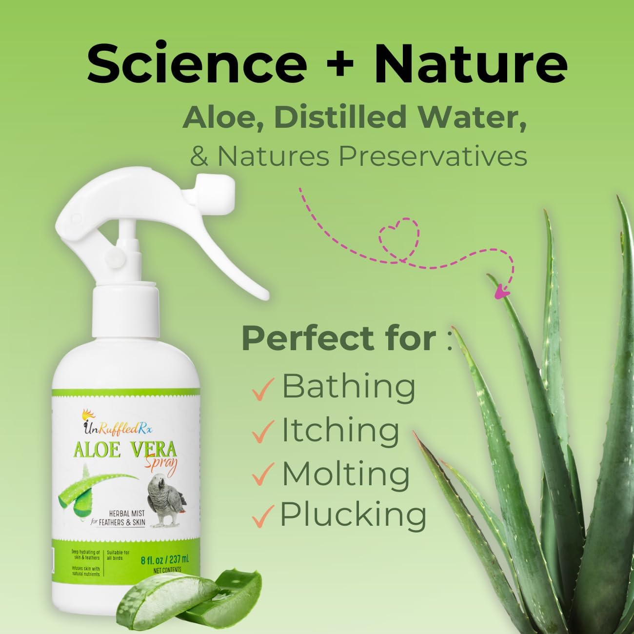 Unruffledrx Aloe Vera Bird Bath Spray for Daily Care & Skin Health 8 Fl Oz - Soothe, Soften, and Protect Your Bird image number 5