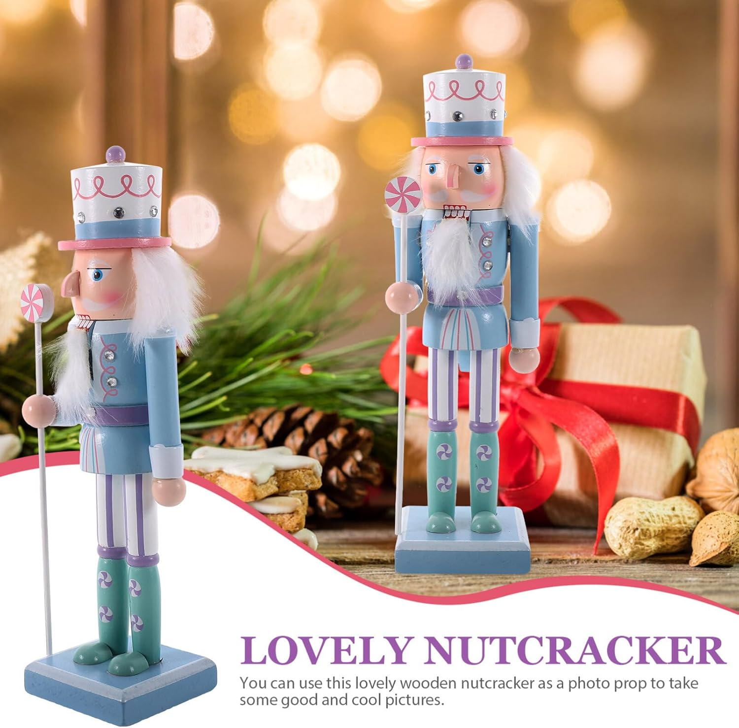 MAGICLULU Christmas Wooden Nutcracker Blue Nutcracker Figures for Holiday Party Tabletop Xmas Decoration image number 3
