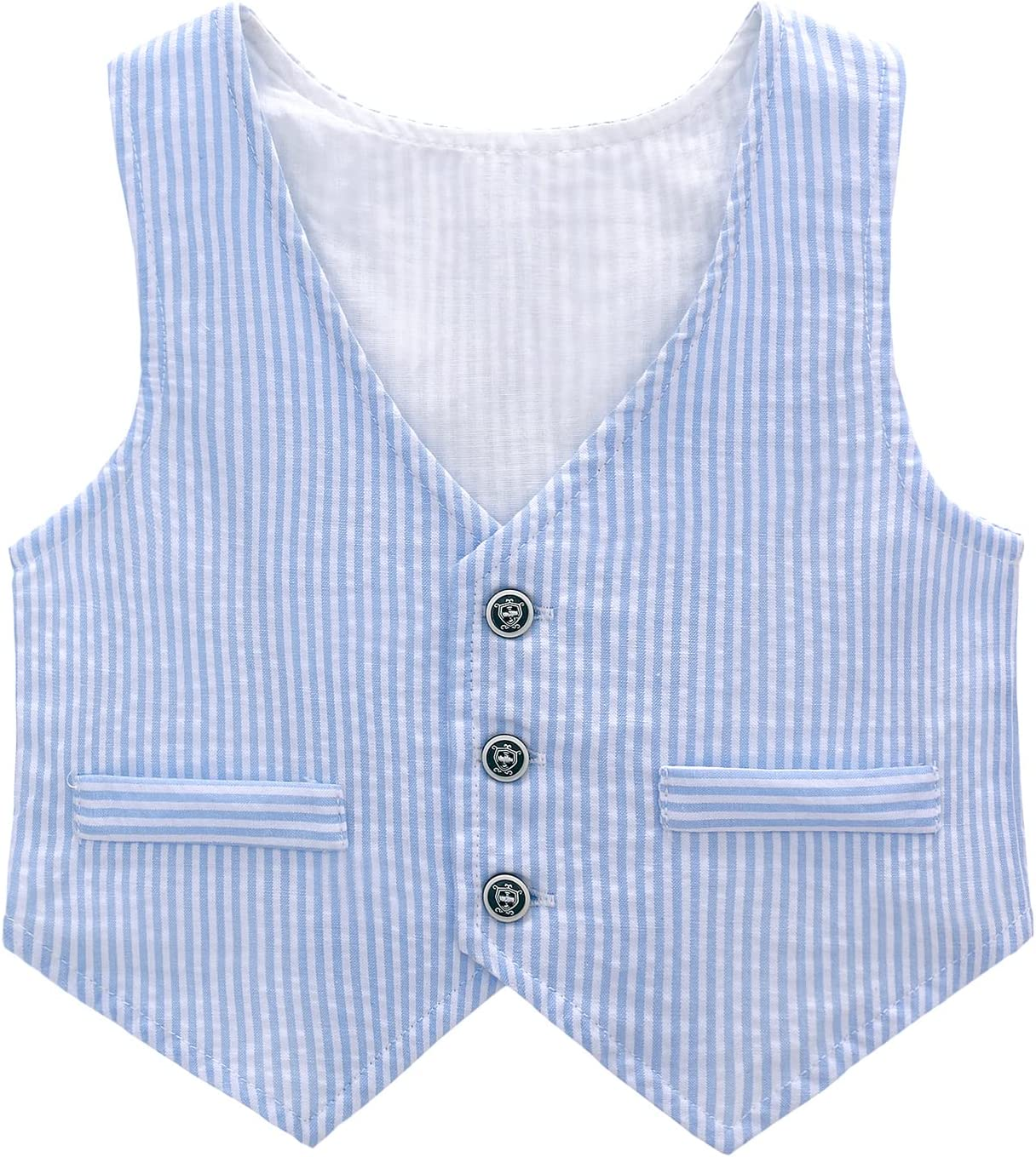 Famuka Baby Boy Formal Suit Gentleman Romper and Stripe Vest Two Pieces Wedding Tuxedo Outfit image number 6