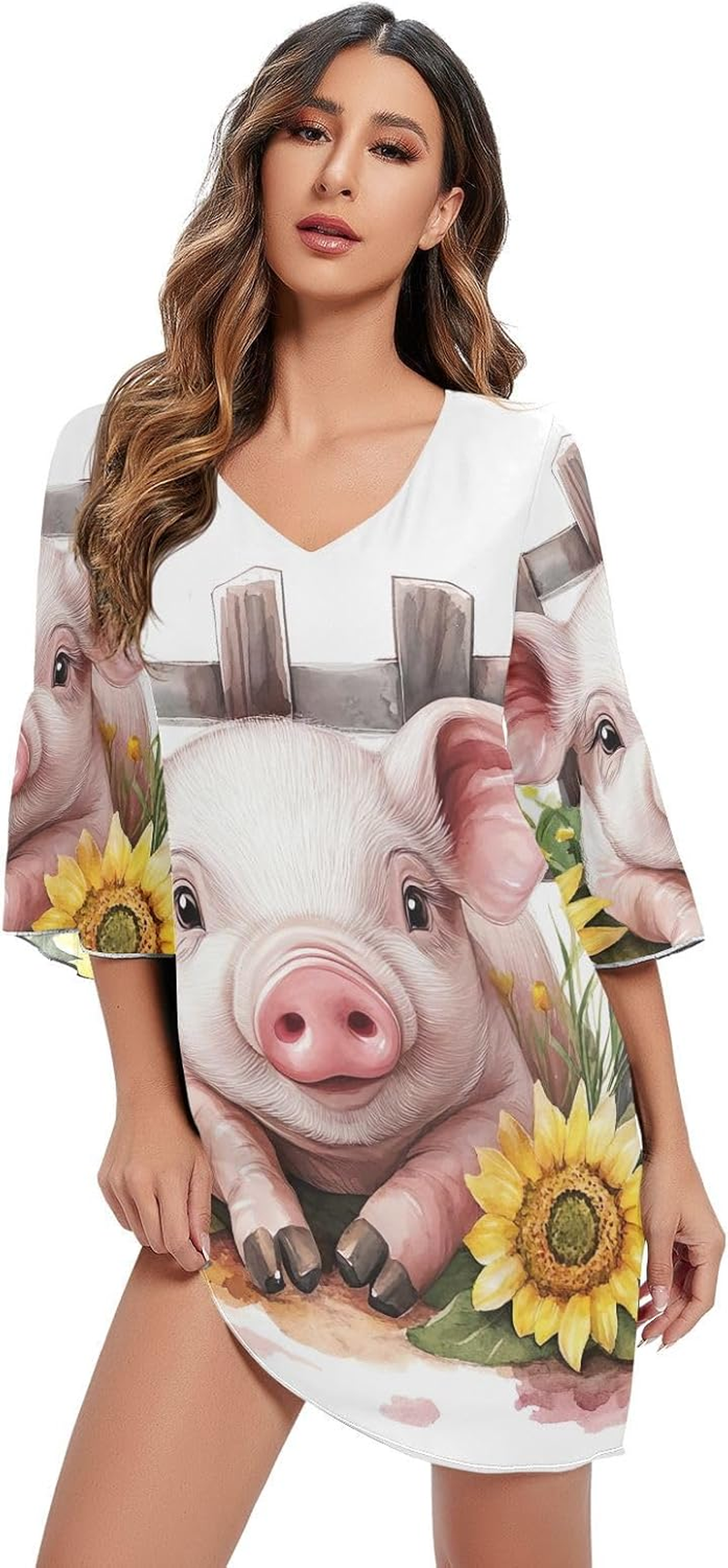 Cute Pig Floral Short Dress Printed Line Maternity Dress S-XXL image number 1